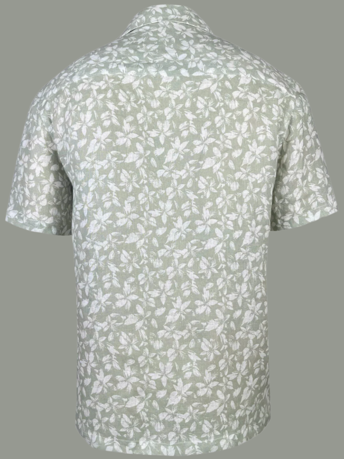 Mint Green Linen Hawaiian Shirt with delicate white floral print