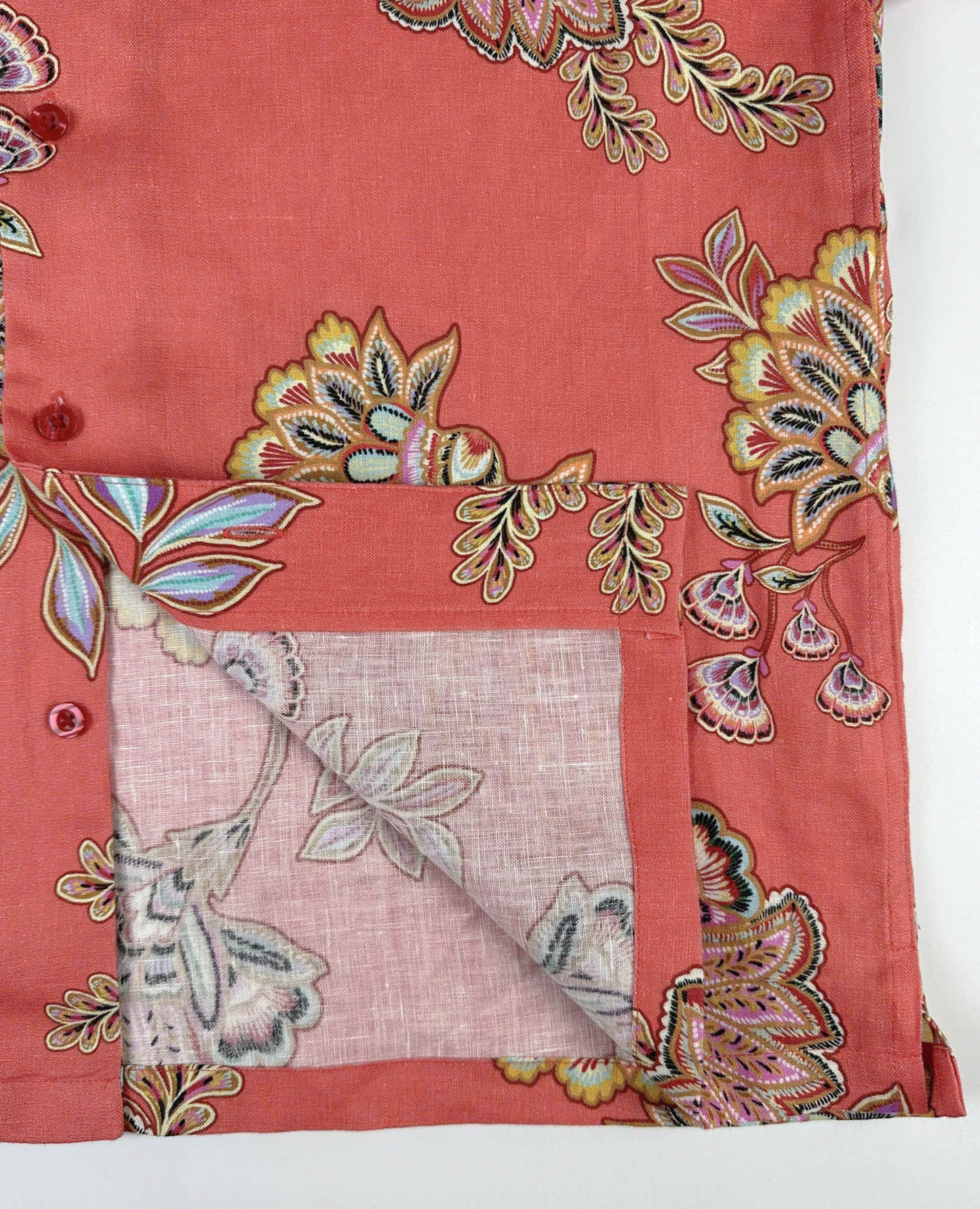 Product detail on floral batik print shirt