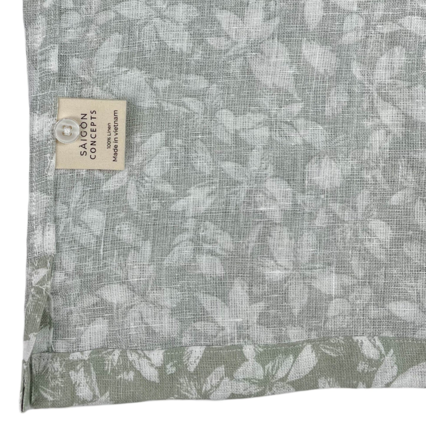 Mint Green Linen Hawaiian Shirt with delicate white floral print