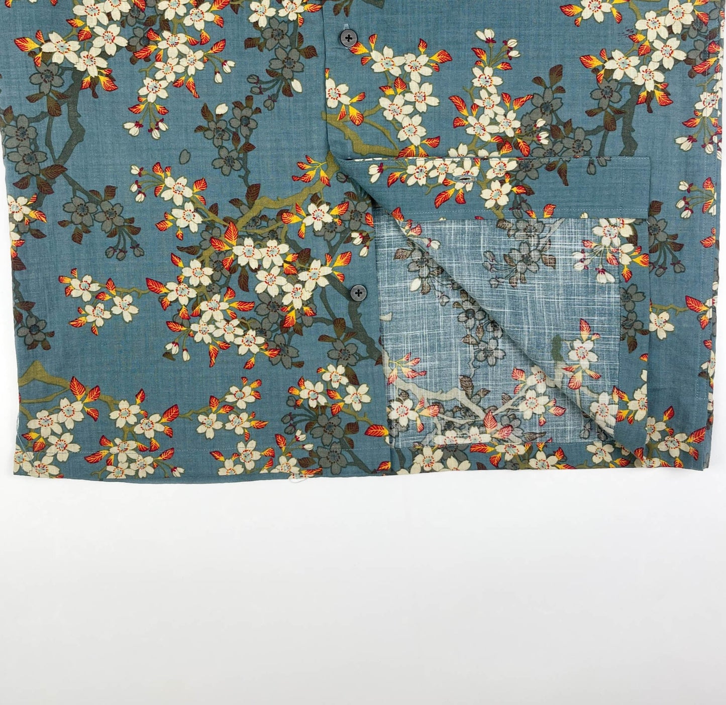 Teal Blue Blossom - Hawaii style linen-cotton shirt