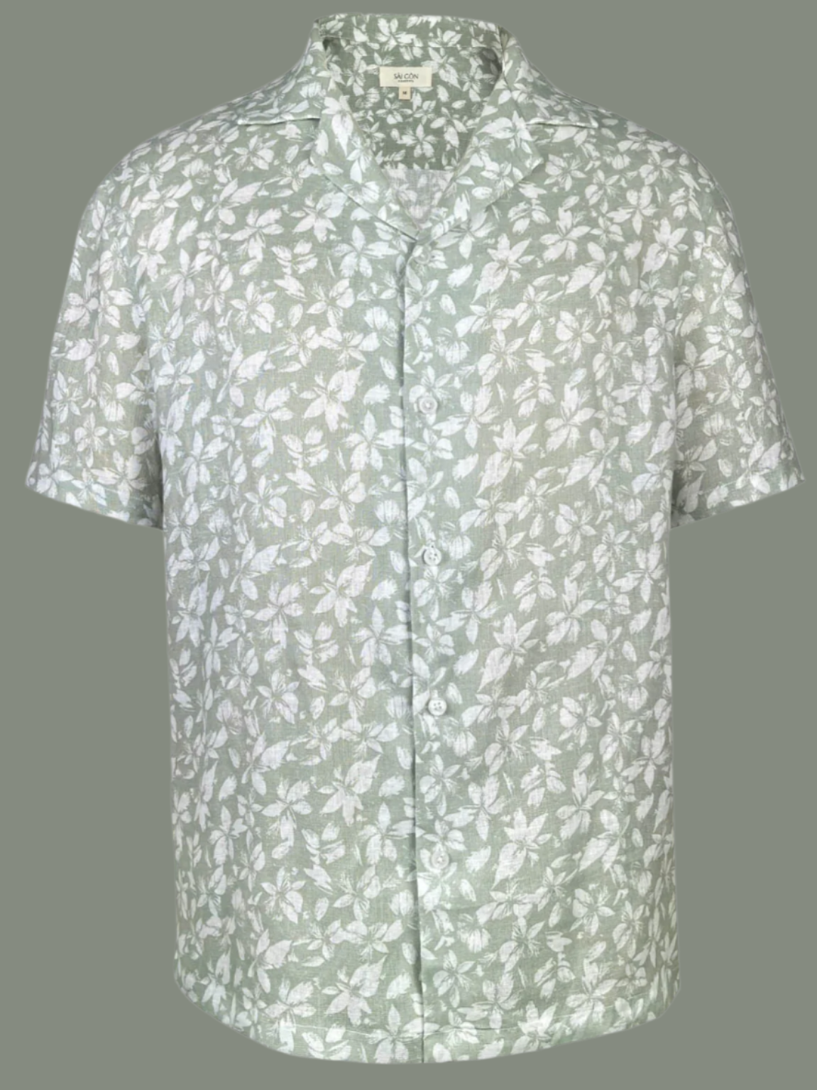 Mint Green Linen Hawaiian Shirt with delicate white floral print
