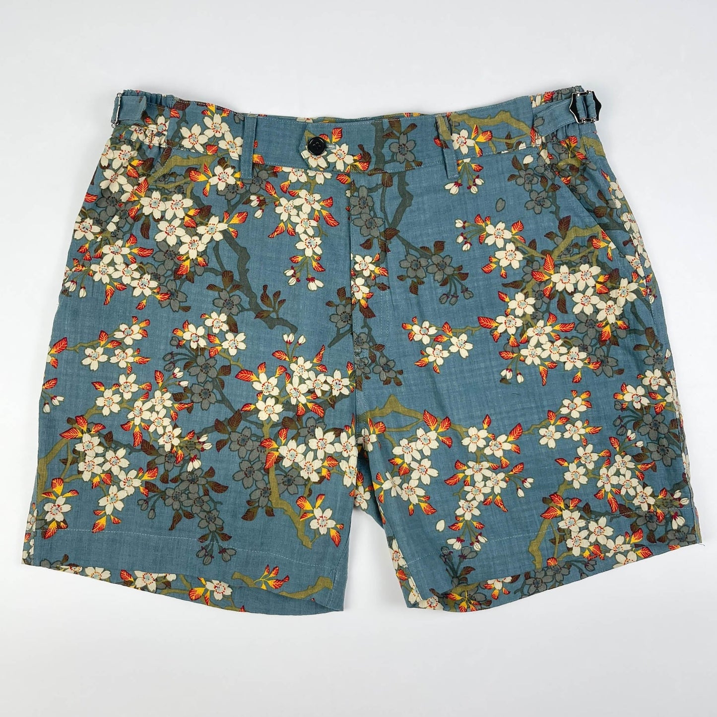 100% Linen Cabana Short - Teal Blue Blossom