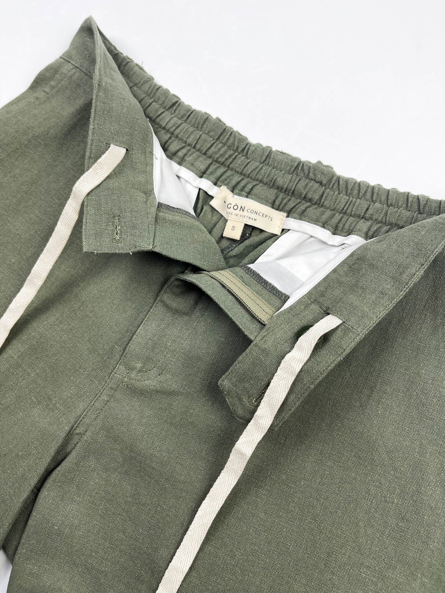 100% Linen Dress Shorts - Army Green