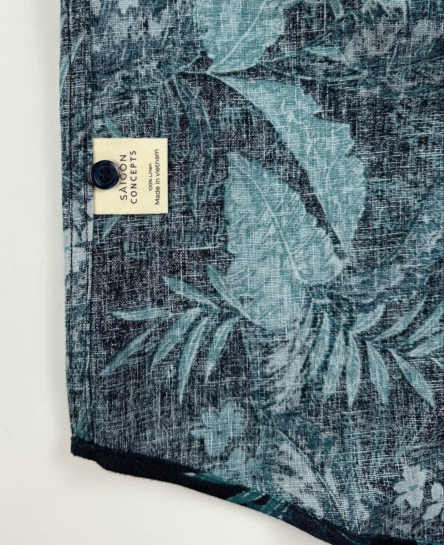 Mystic Garden - Short Sleeve 100% Linen Shirt | Navy Jade Fern Print | Resort Wear