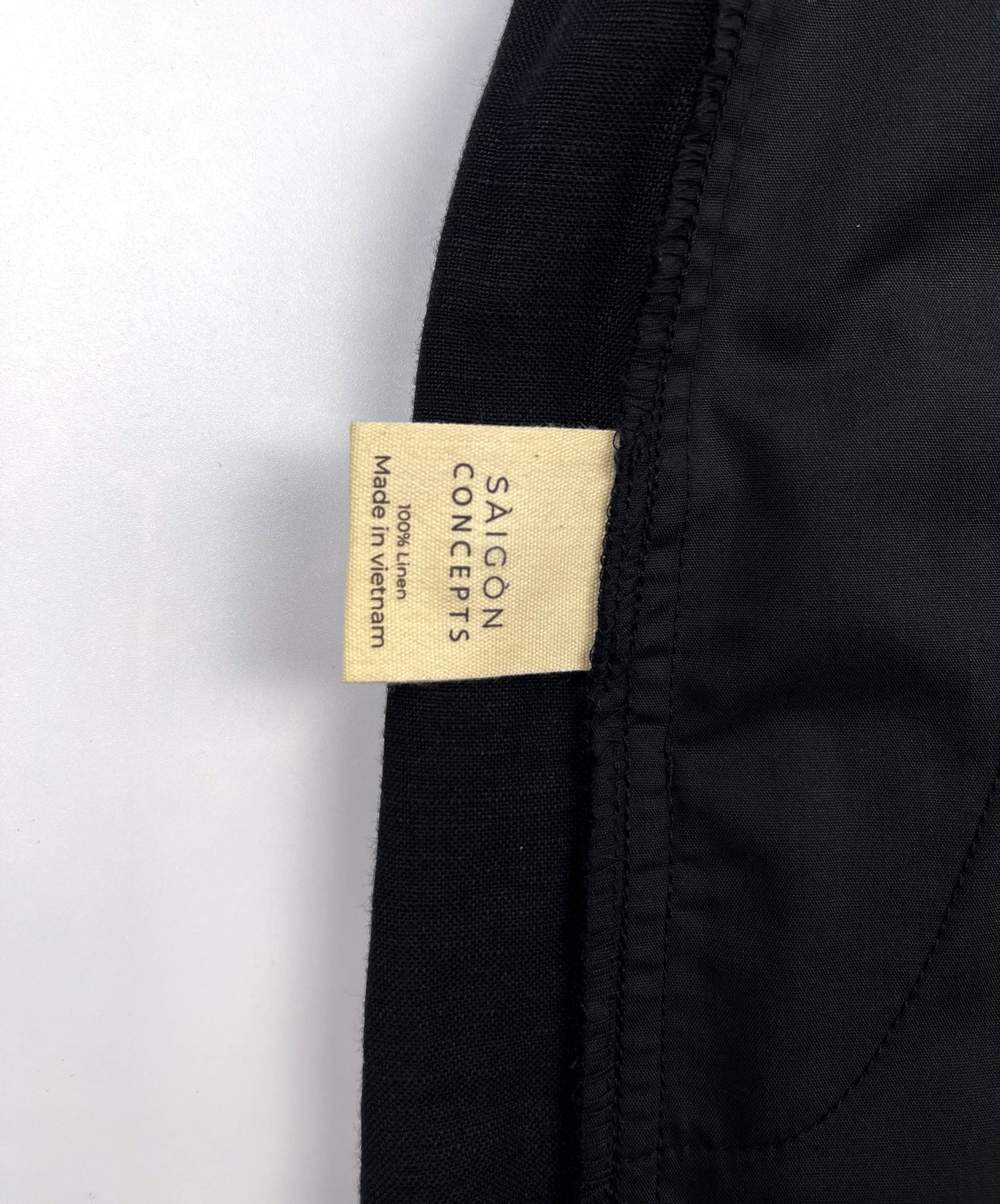 Saigon Concepts Black Linen Riviera Shorts - inside care label