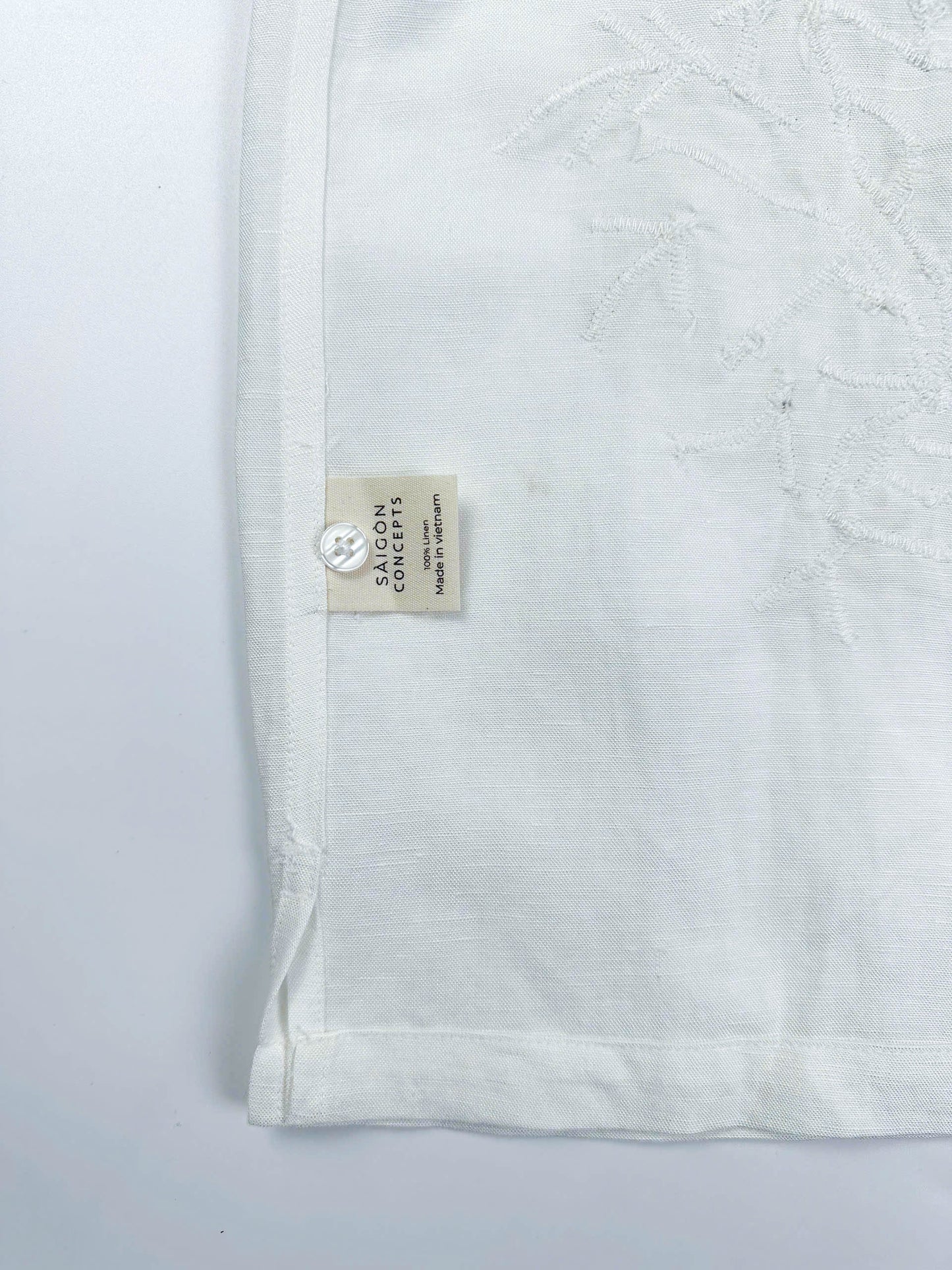 Natural White - 100% Linen Hawaiian Shirt with Lace Appliqué