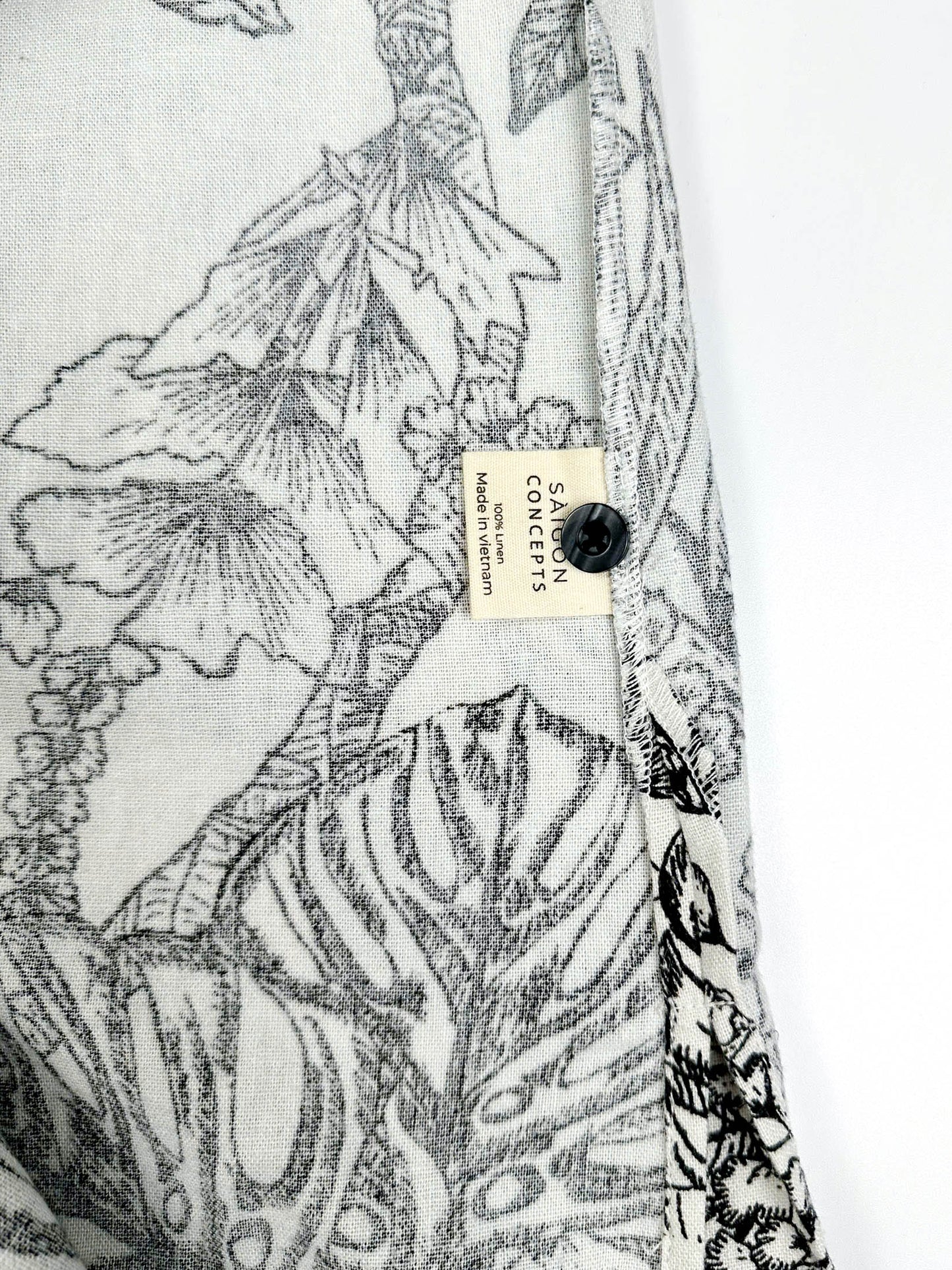 Saigon Concepts Botanical Noir Longline PJ Top - care label detail with spare button