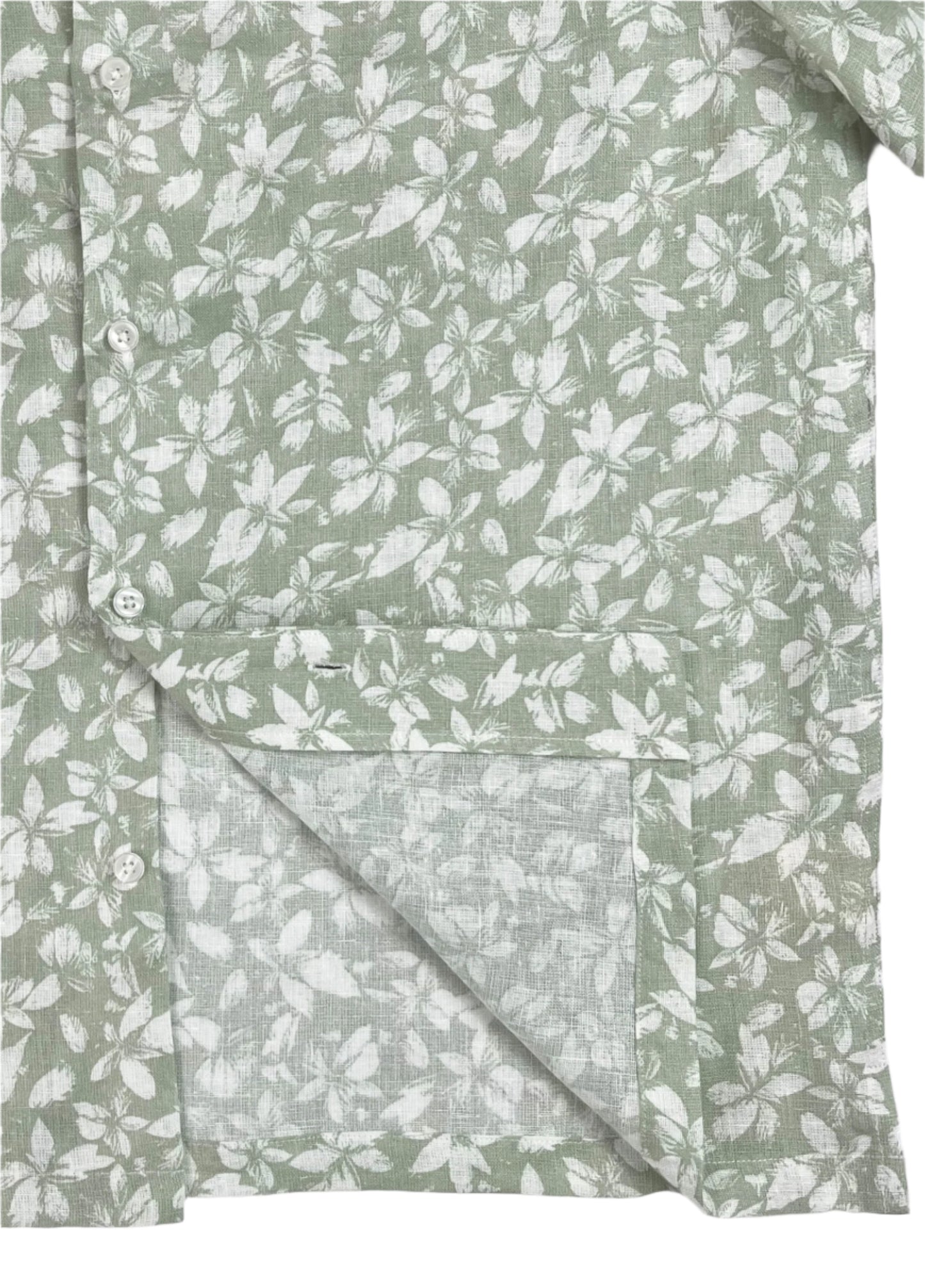 Mint Green Linen Hawaiian Shirt with delicate white floral print