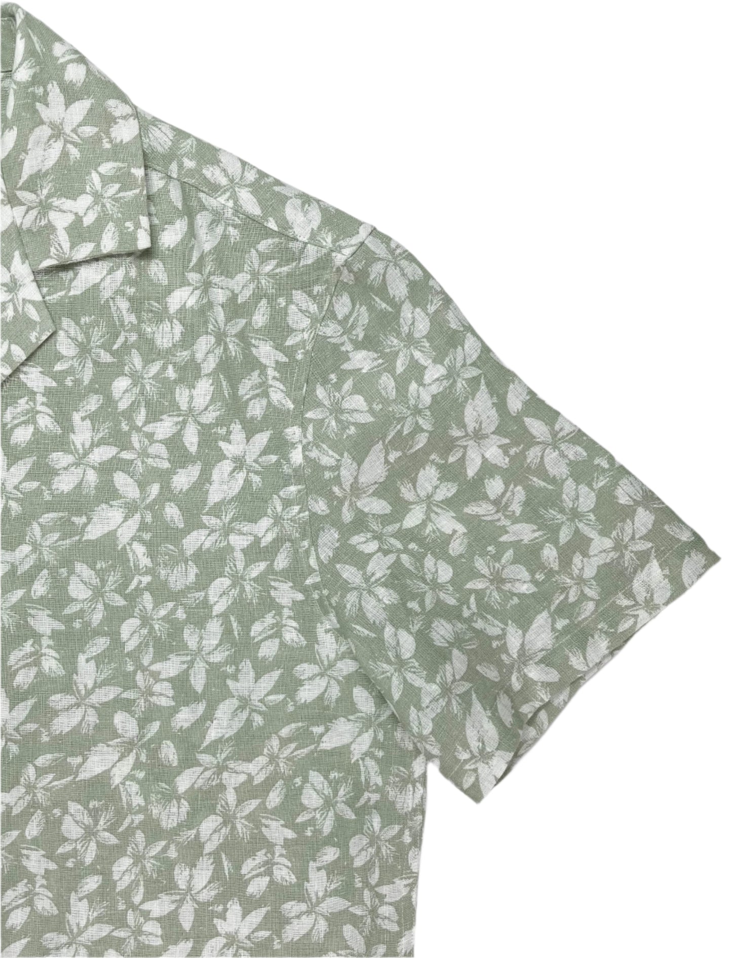 Mint Green Linen Hawaiian Shirt with delicate white floral print