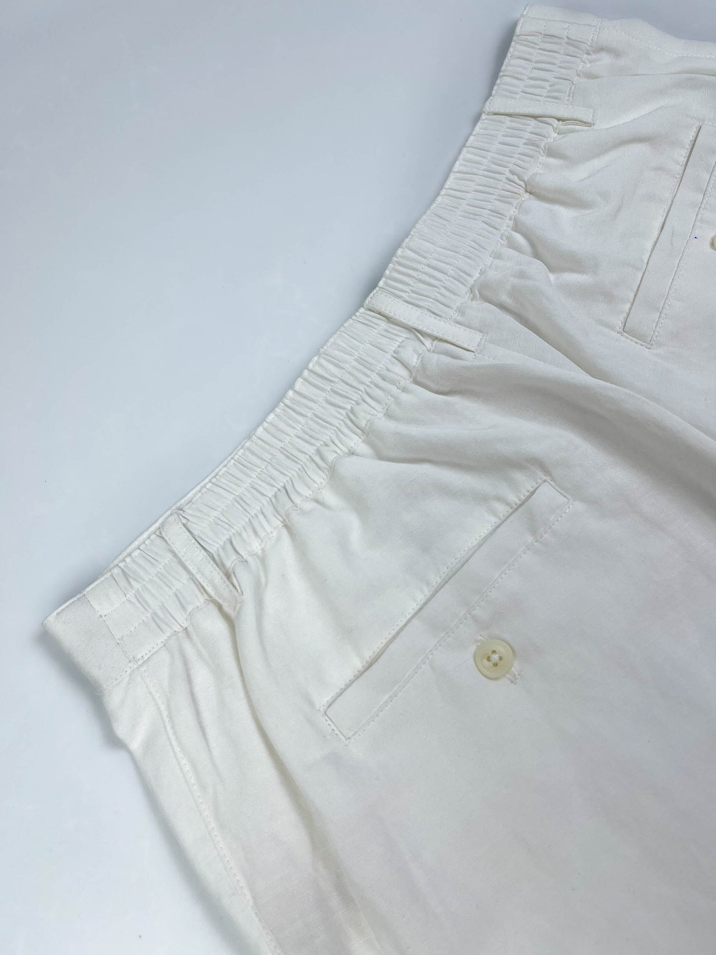 Saigon Concepts White Linen Cotton pants back elasticated waistband lay flat view
