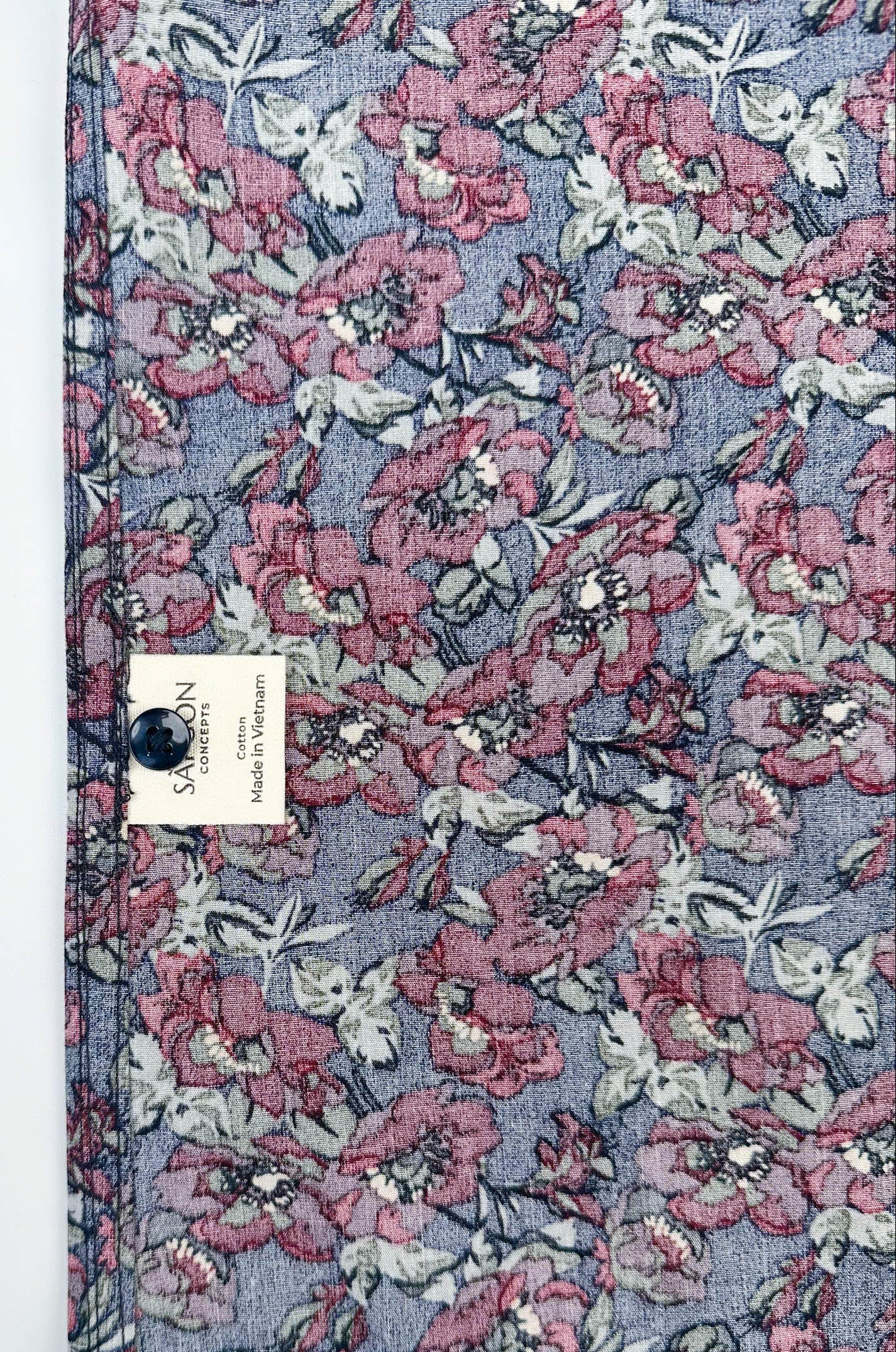 Wild Burgundy cotton short sleeve button-up shirt lay flat inside care label view