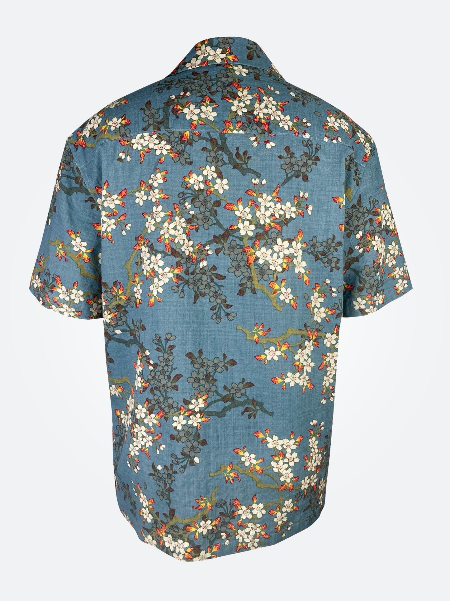 Teal Blue Blossom - Hawaii style linen-cotton shirt