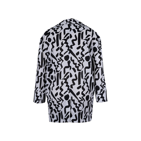 Urban Canvas Oversized Linen Jacket | Black & White Abstract Print