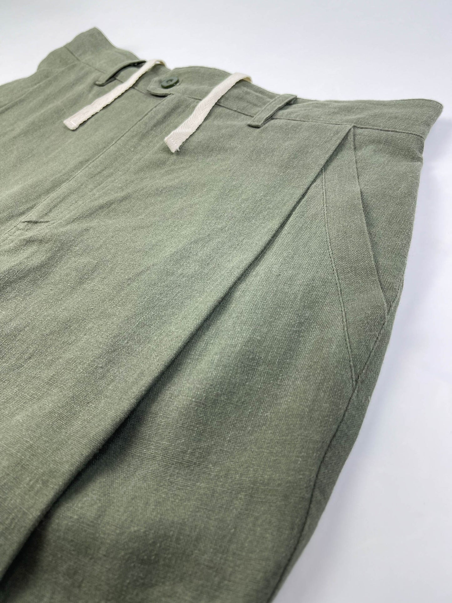 100% Linen Coastal Pants - Army Green