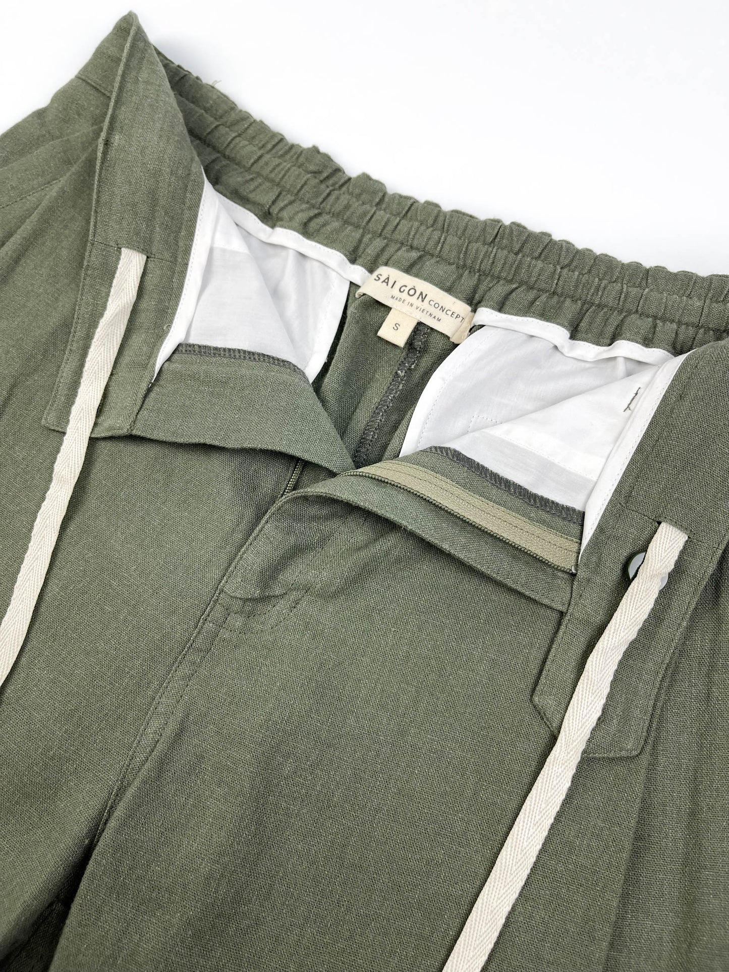 100% Linen Coastal Pants - Army Green