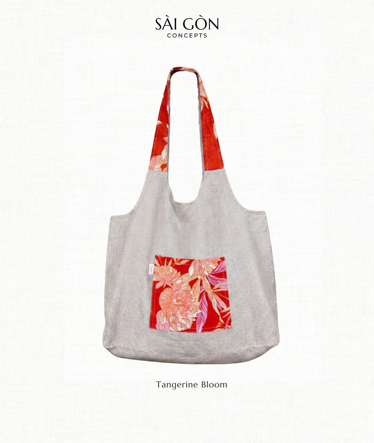 Tangerine Bloom - Natural Linen Beach Tote Bag