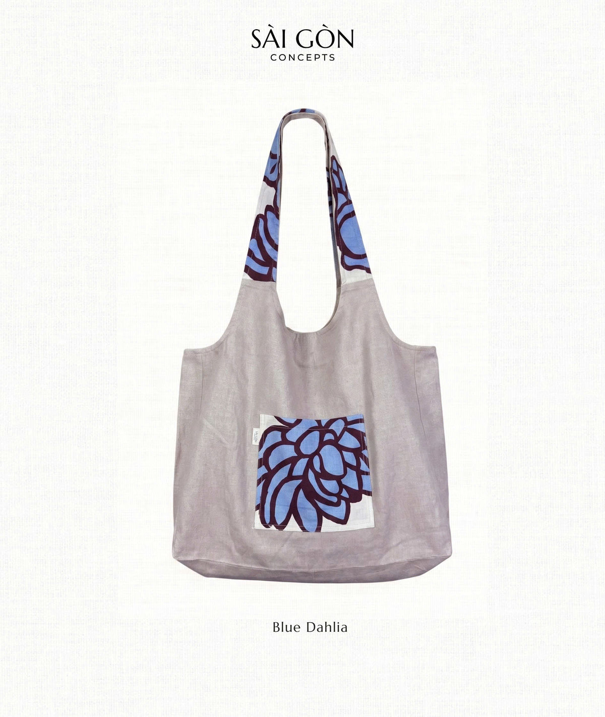 Blue Dahlia - Natural Linen Beach Tote Bag