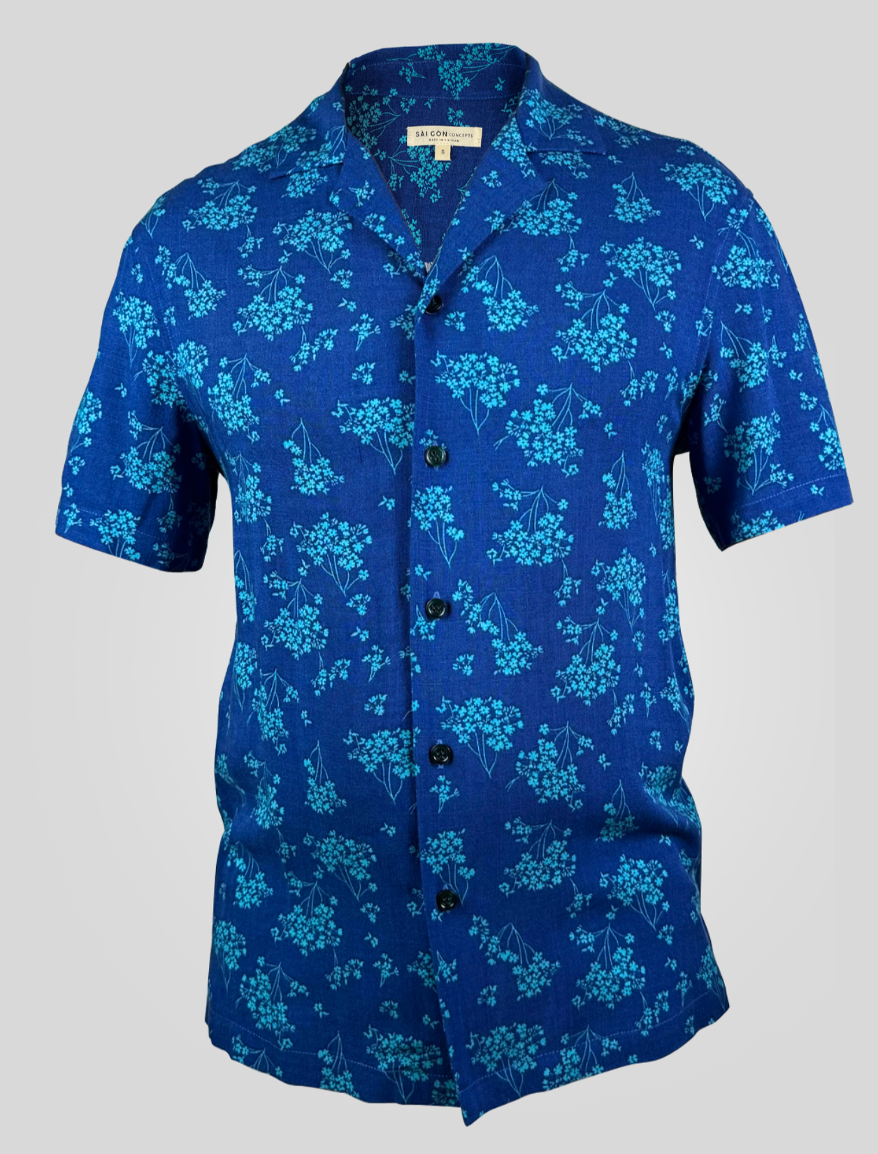 Blue Baby Flower Hawaii-style linen shirt