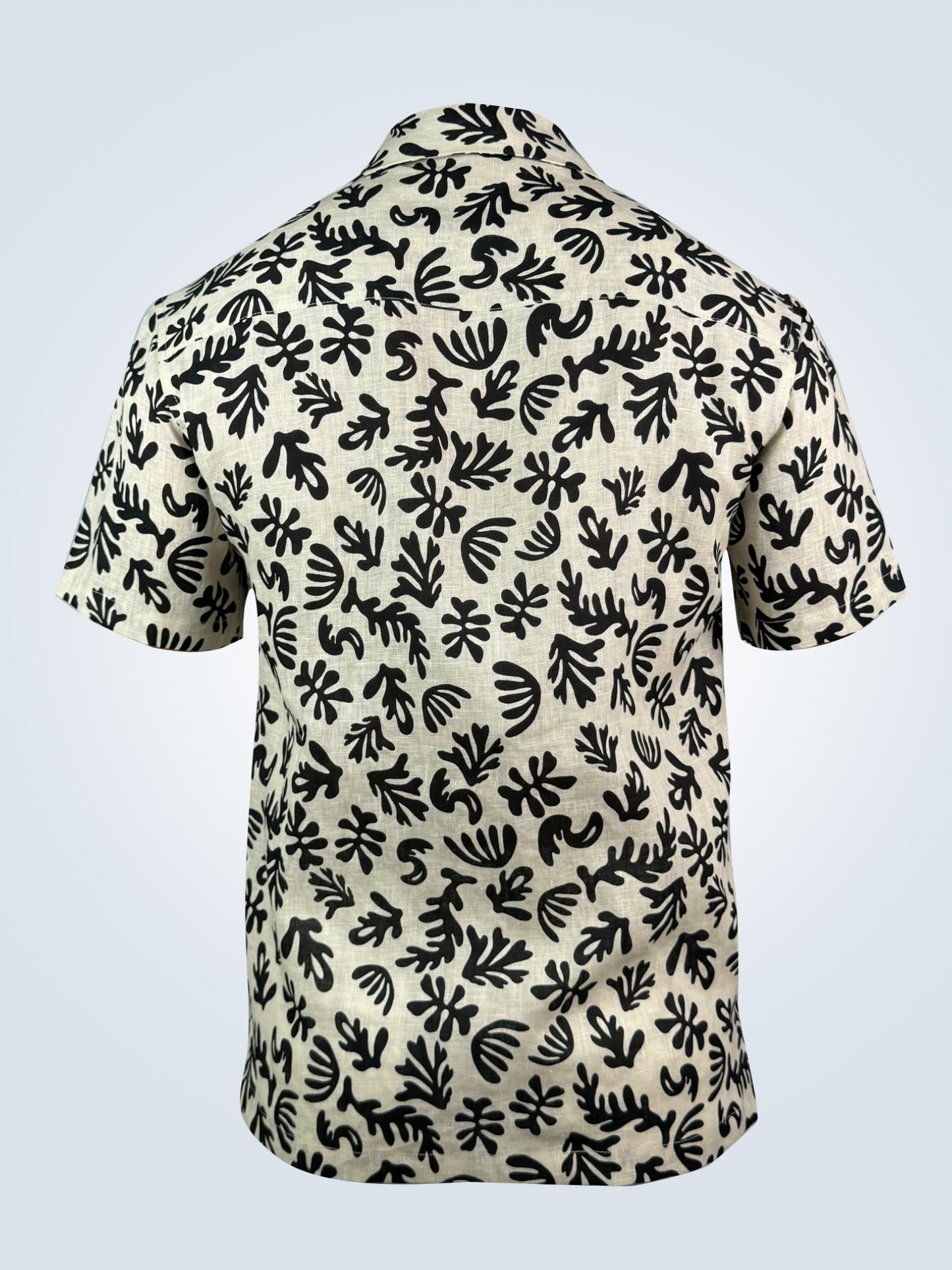 Black Coral print Hawaii style linen shirt