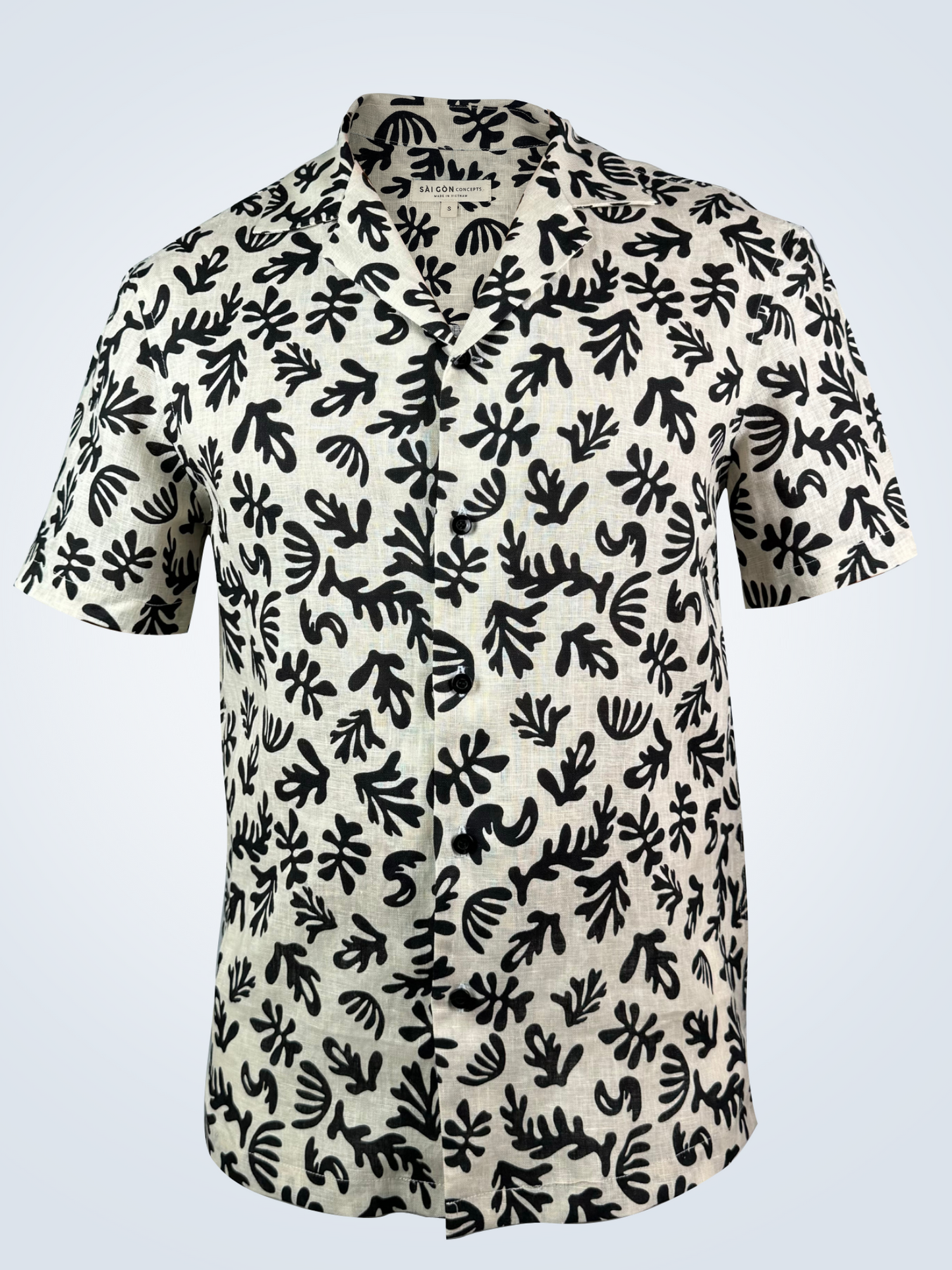 Black Coral print Hawaii style linen shirt