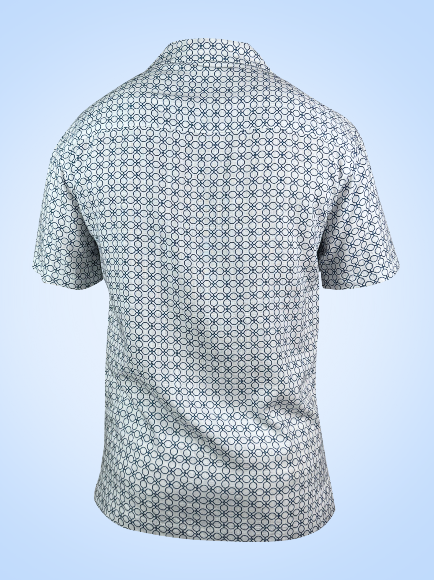 Blue-white Saigon mosaic print Hawaii-style shirt