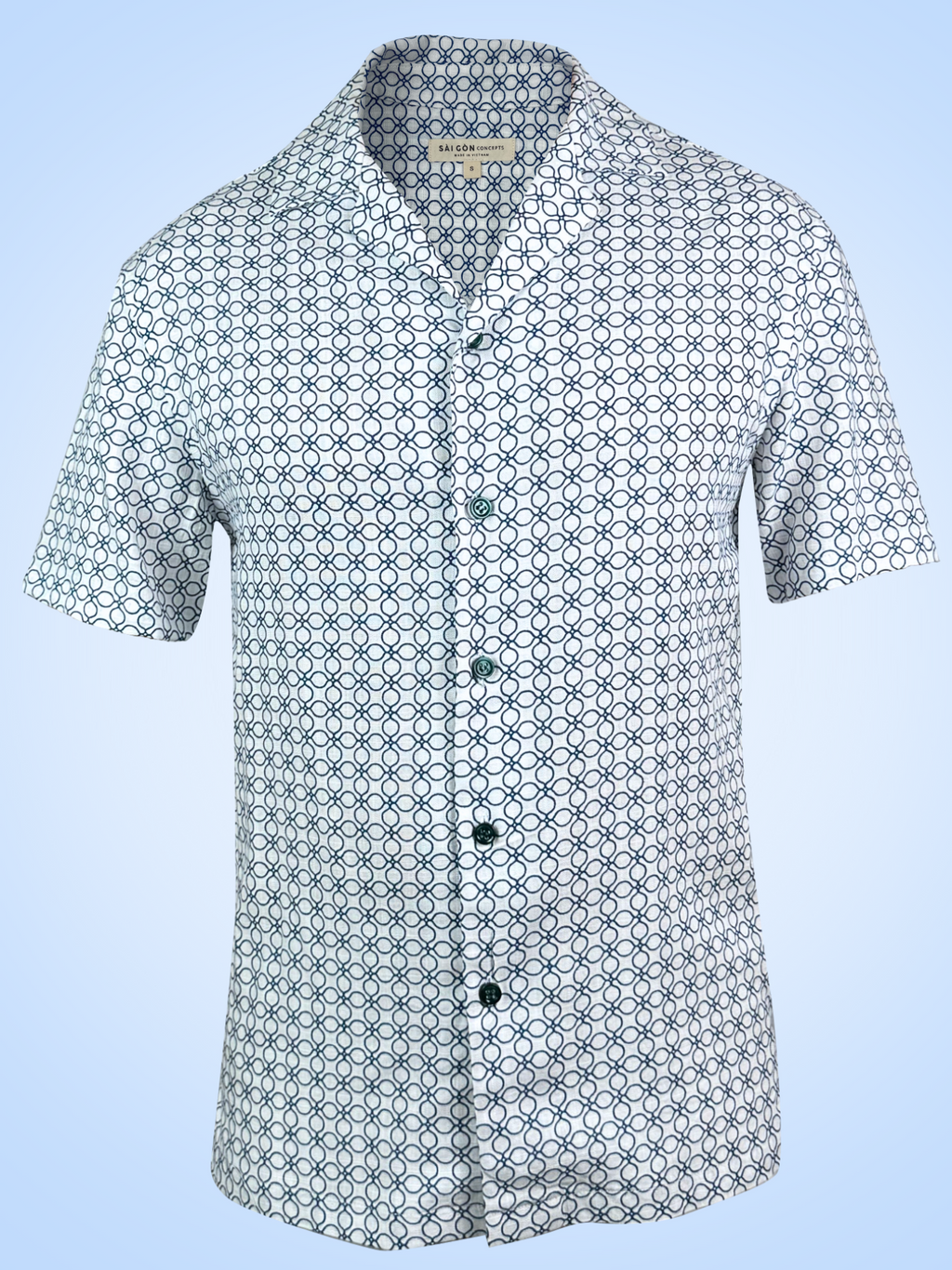 Blue-White Saigon Mosaic - Linen-Cotton Hawaiian Shirt
