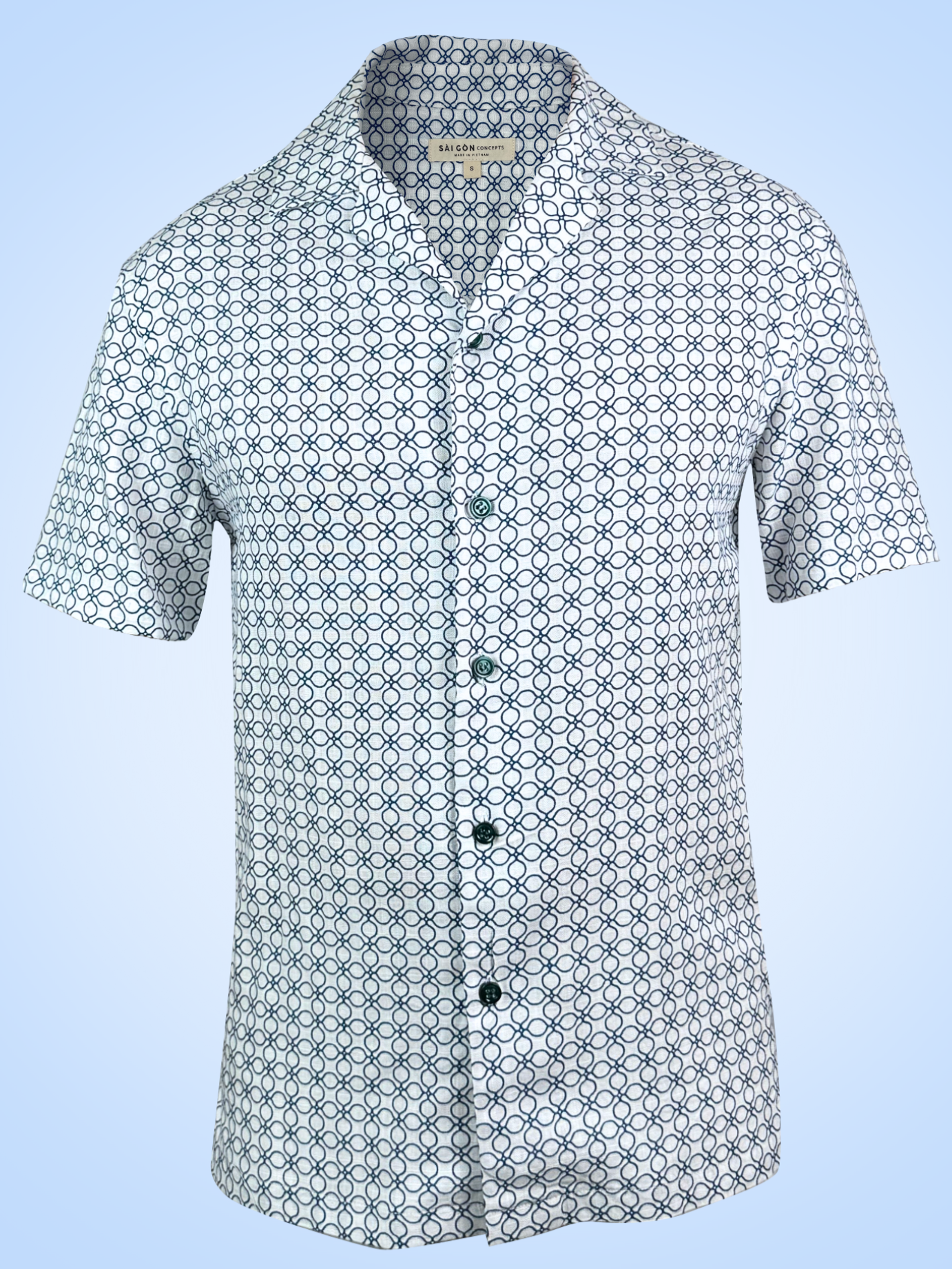 Blue-White Saigon Mosaic - Linen-Cotton Hawaiian Shirt