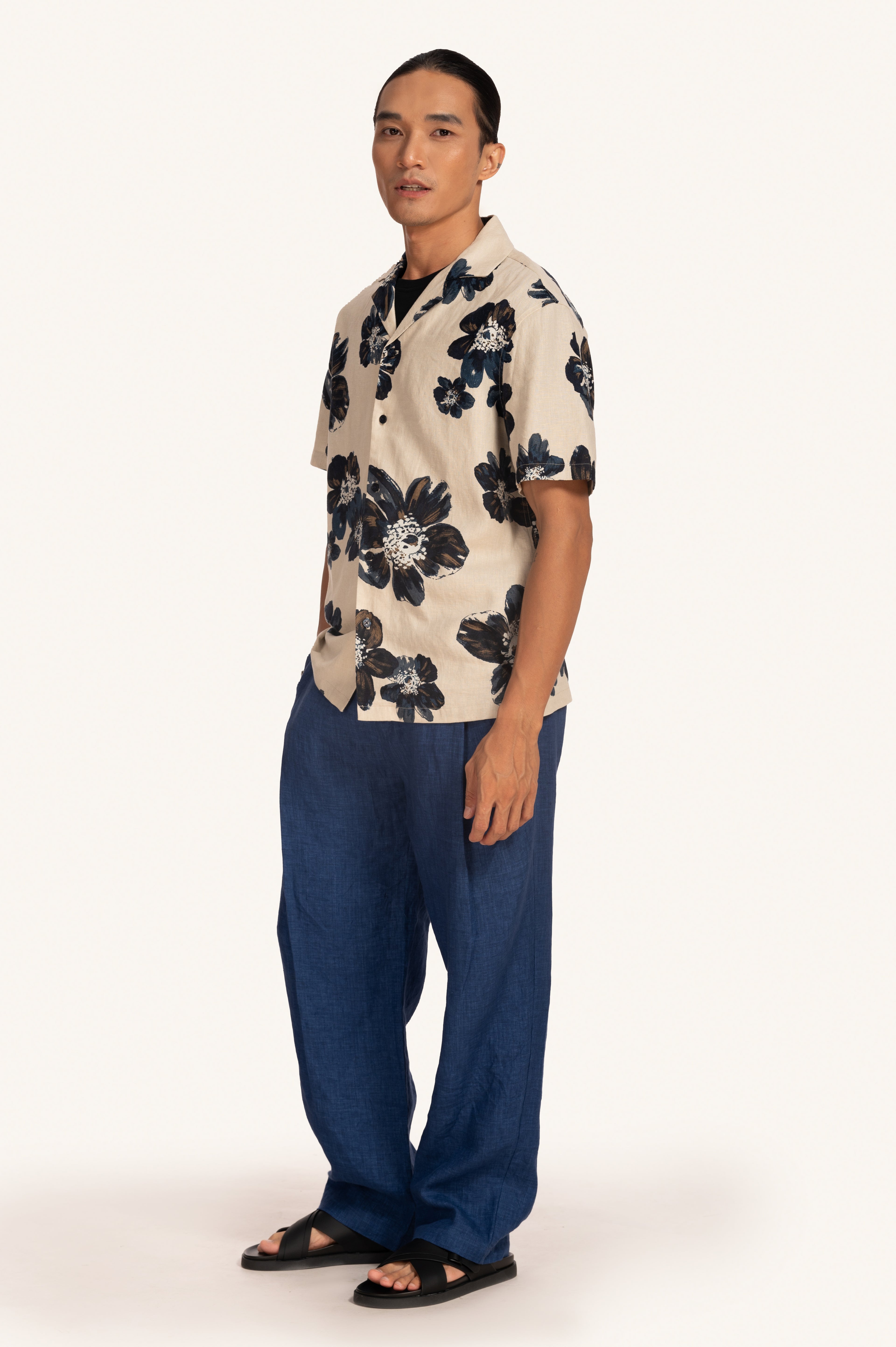 Hawaiian Shirt with Blue Linen Pants