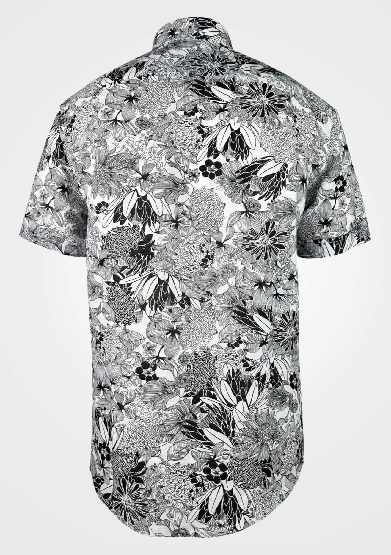 Floral Etching - Linen-Cotton Short Sleeve Button-Up Shirt