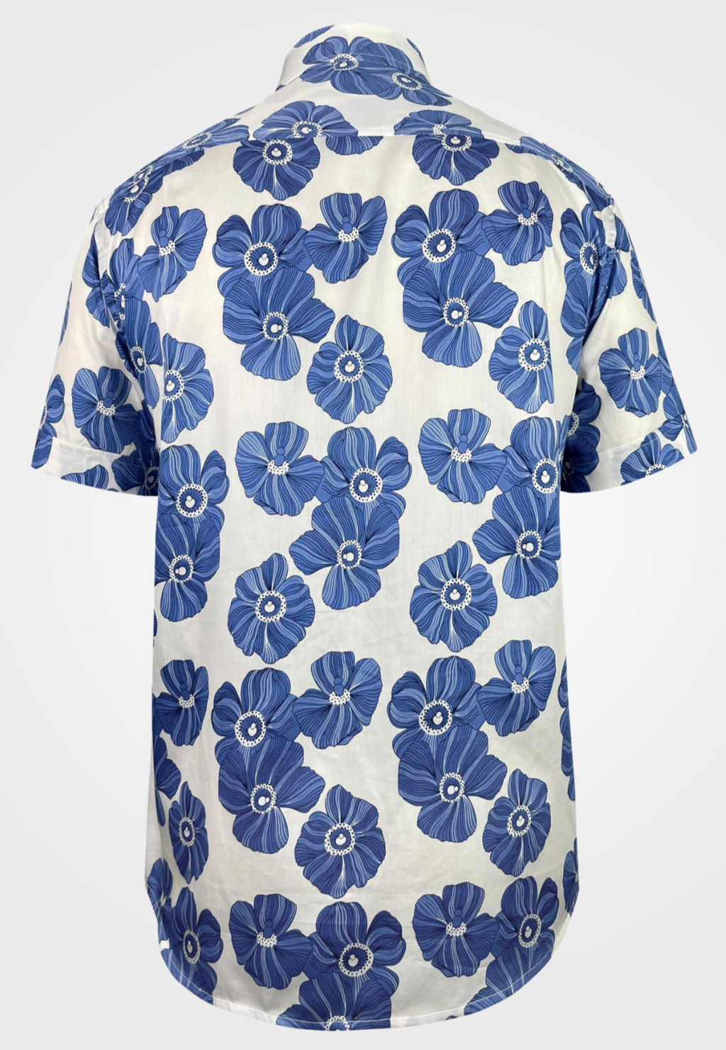 Indigo Poppies - 100% Cotton Short Sleeve Button-Up Shirt