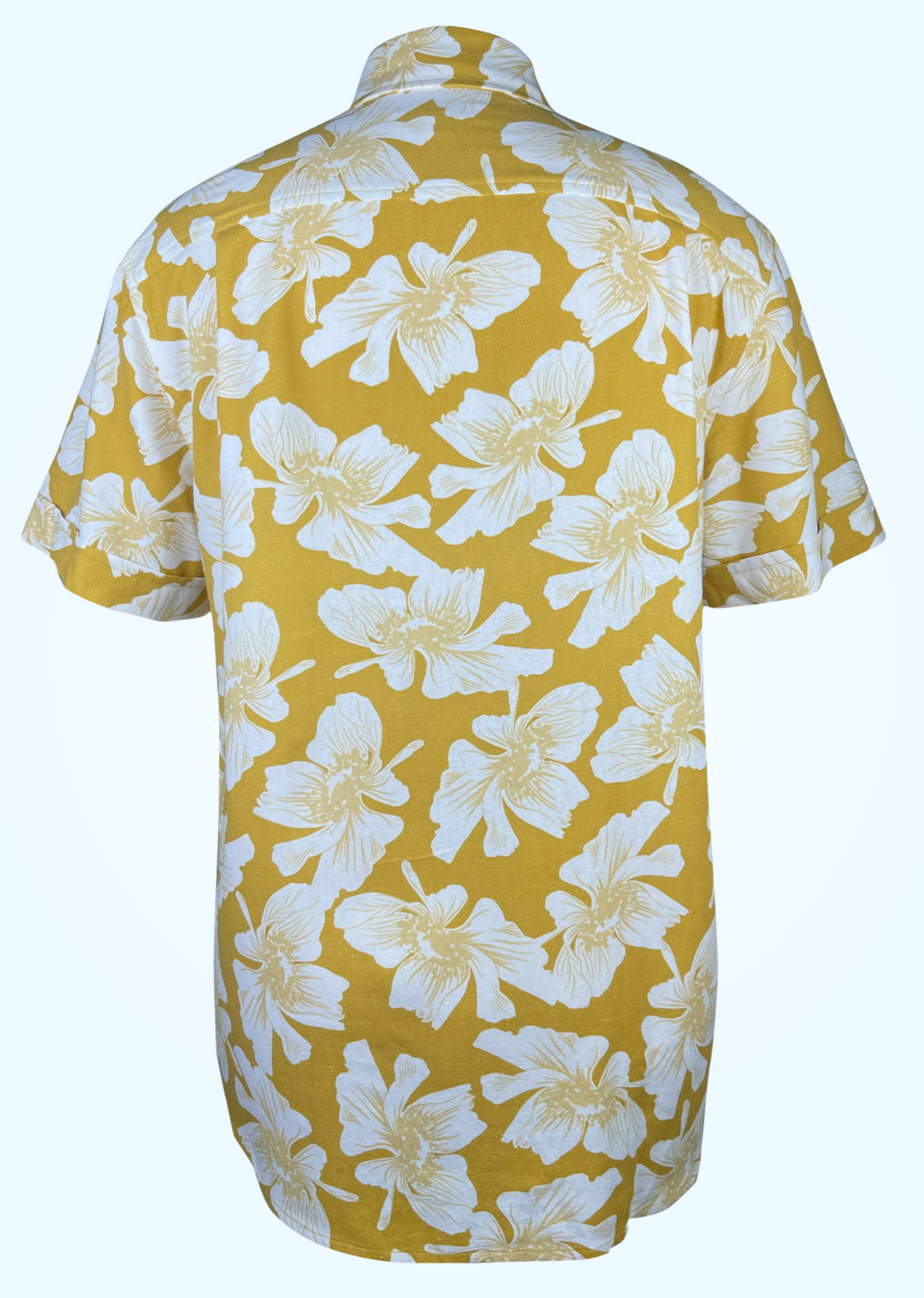 Golden Hibiscus - Linen-Cotton Short Sleeve Button-Up Shirt