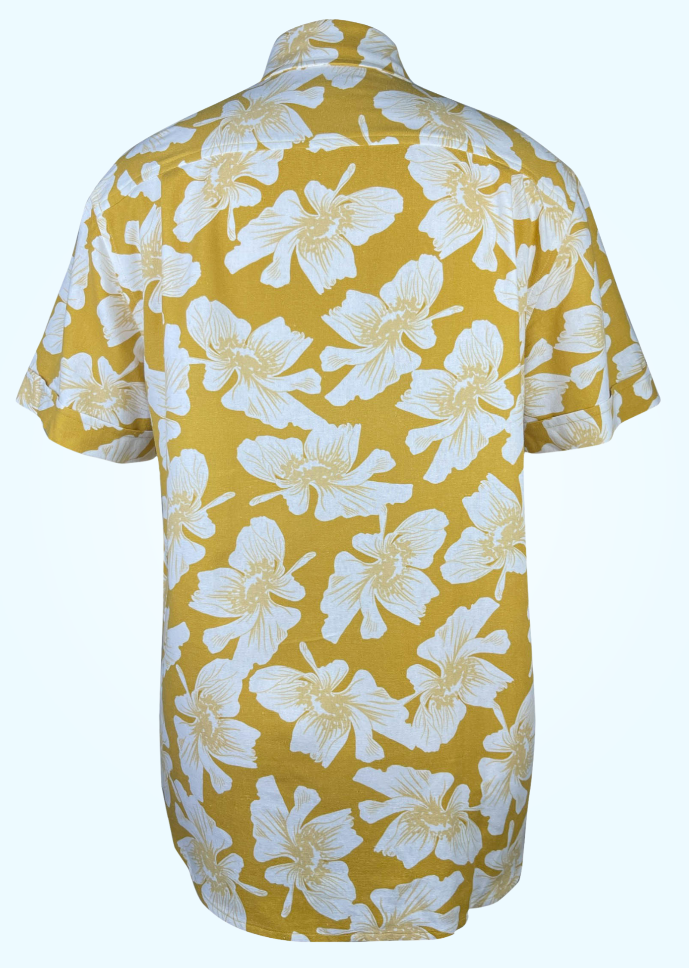 Golden Hibiscus - Linen-Cotton Short Sleeve Button-Up Shirt