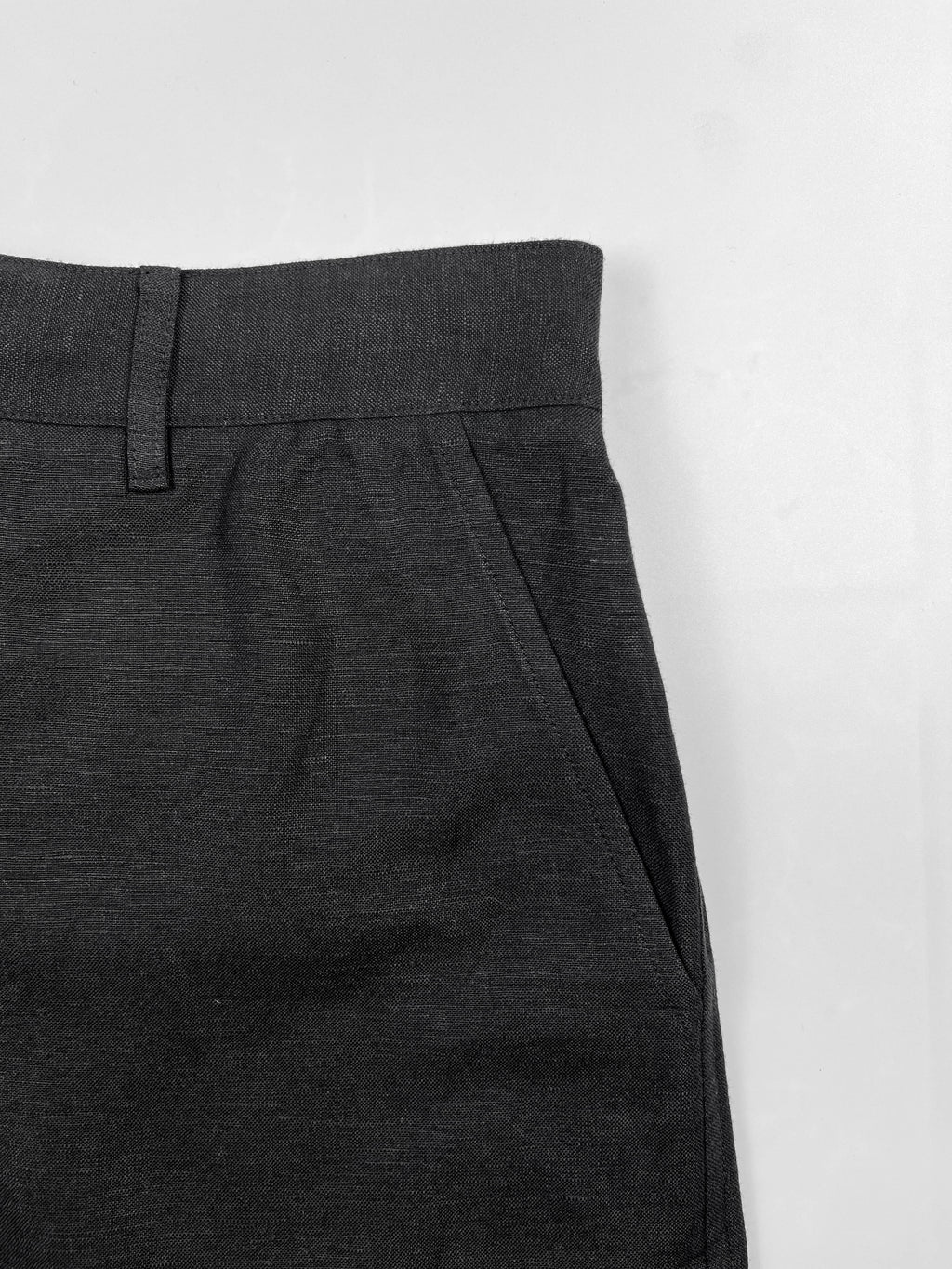 Black Linen Cotton Riviera Shorts - flat front side pocket detail - Saigon Concepts