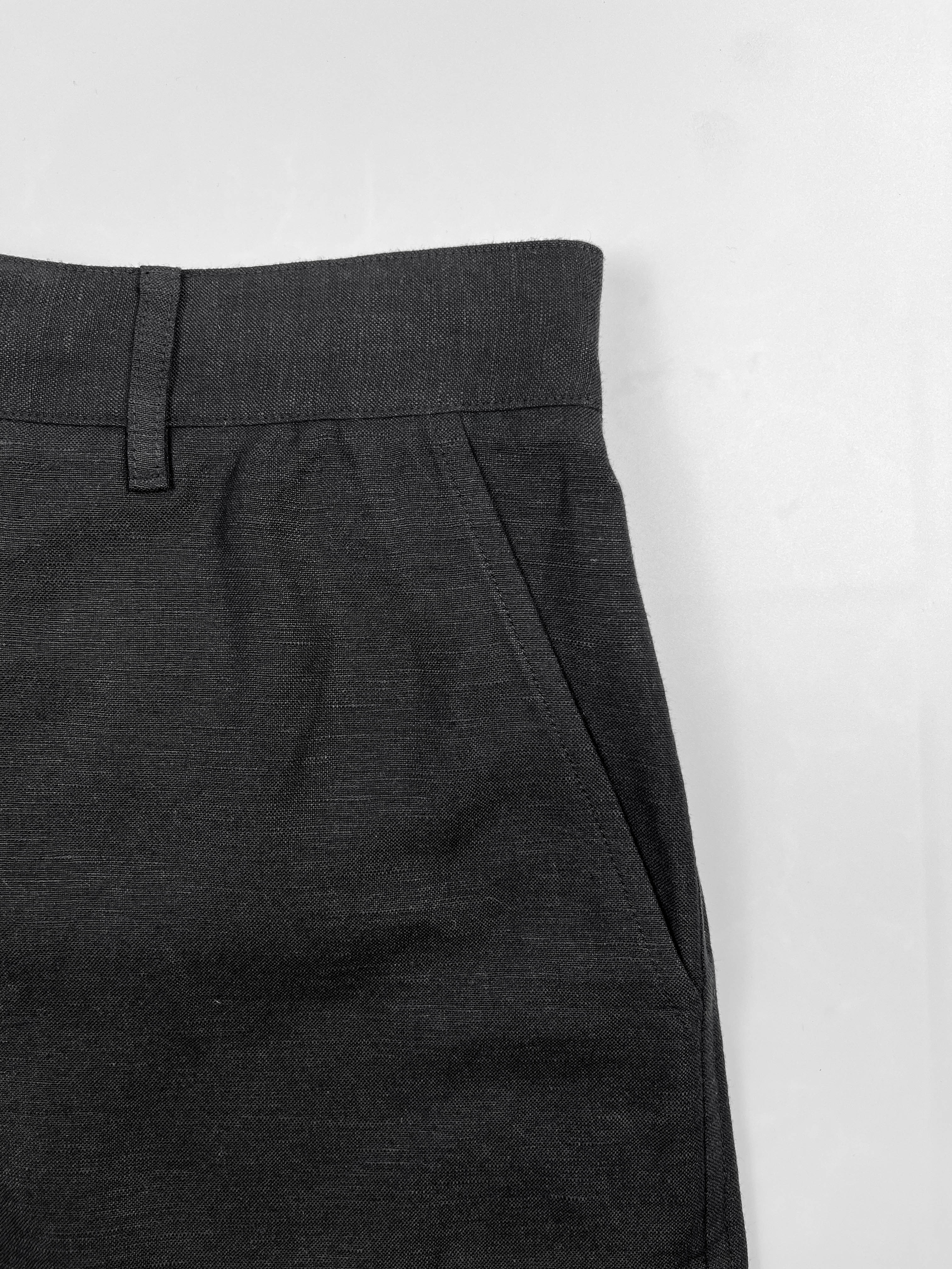 Black Linen Cotton Riviera Shorts - flat front side pocket detail - Saigon Concepts