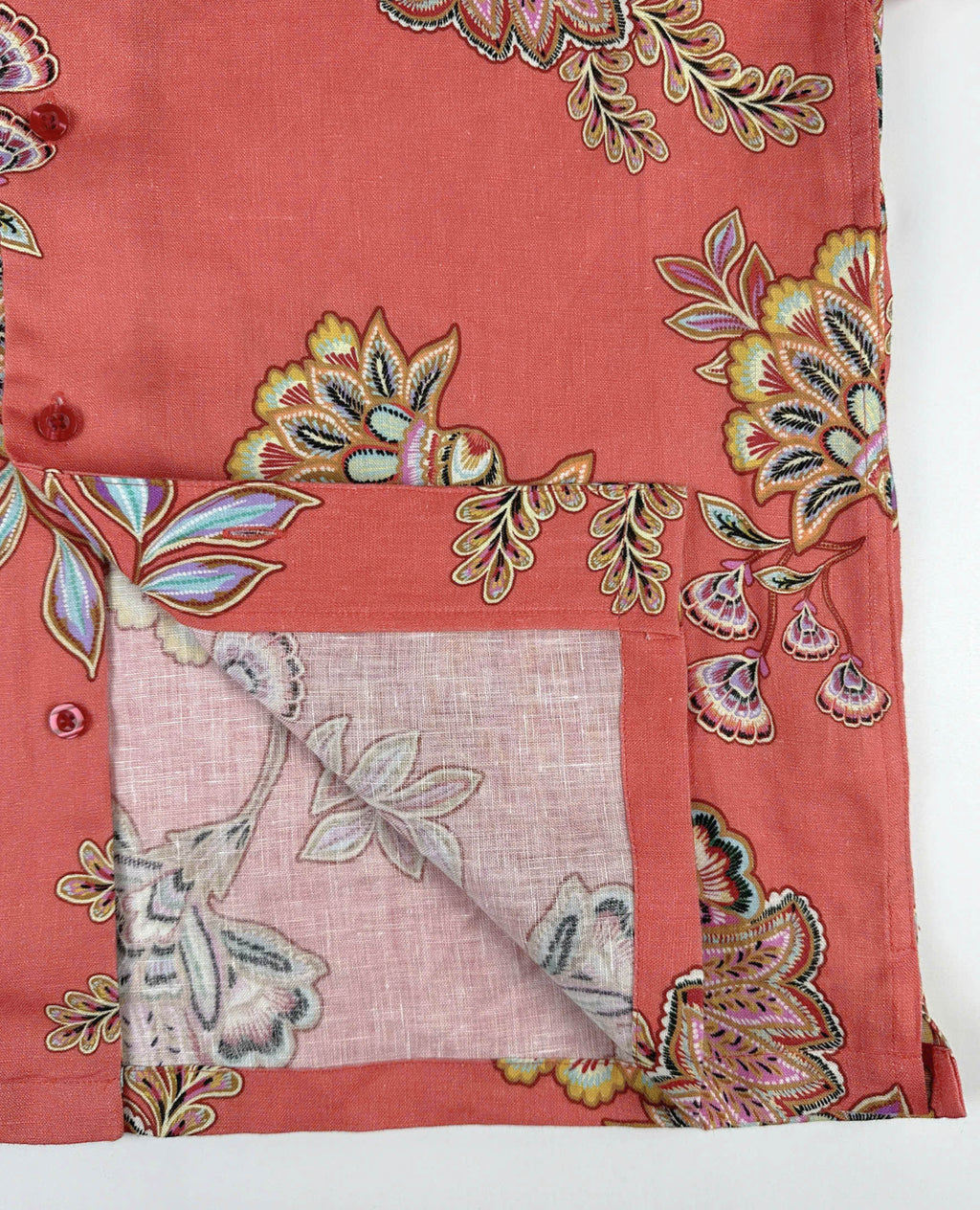 Product detail on floral batik print shirt