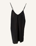 Black linen cami slip dress on a white background