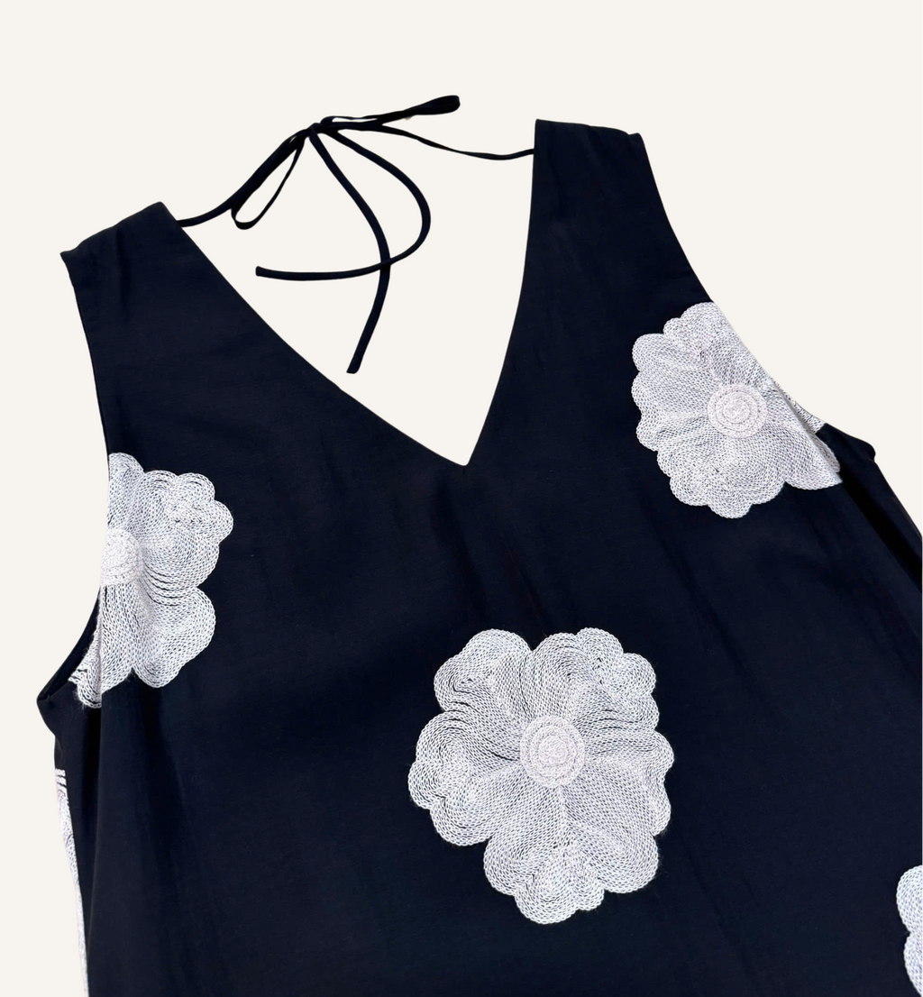Camelia - Reversible Vesper Mini Dress - Silk Embroidered