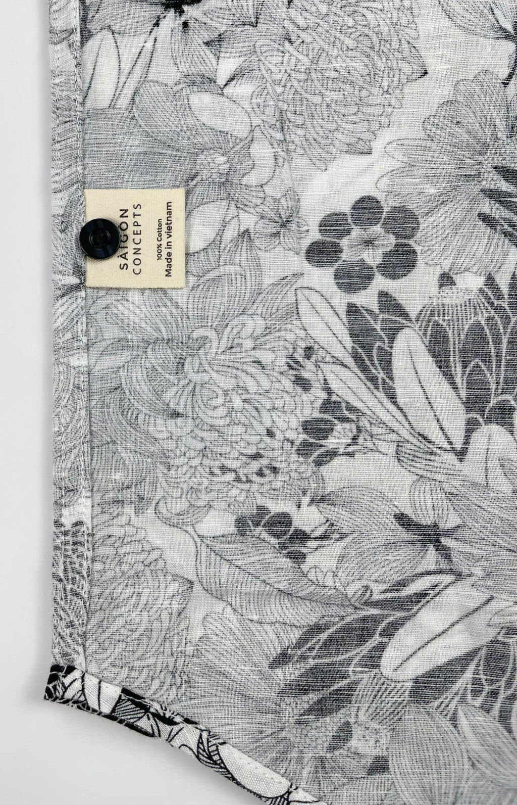 Floral Etching - Linen-Cotton Short Sleeve Button-Up Shirt