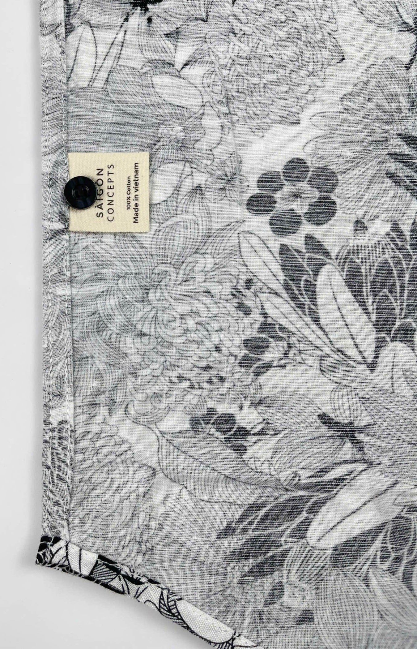 Floral Etching - Linen-Cotton Short Sleeve Button-Up Shirt