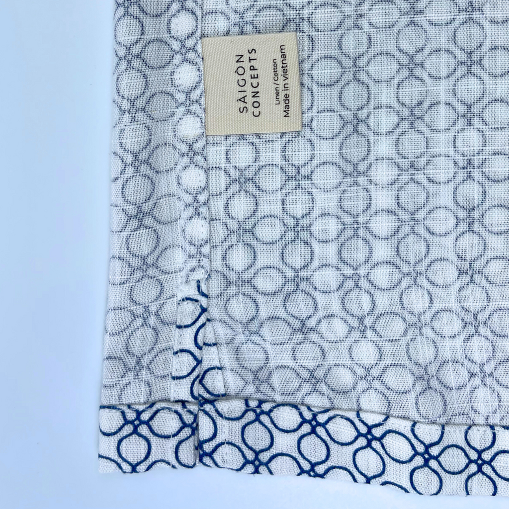Blue-White Saigon Mosaic - Linen-Cotton Hawaiian Shirt