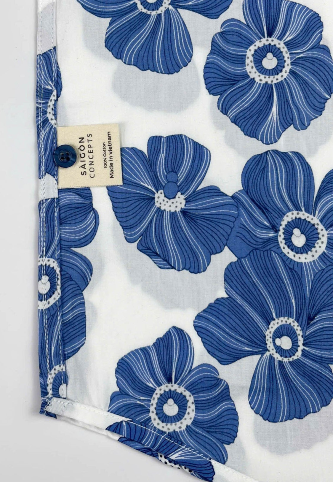 Indigo Poppies - 100% Cotton Short Sleeve Button-Up Shirt