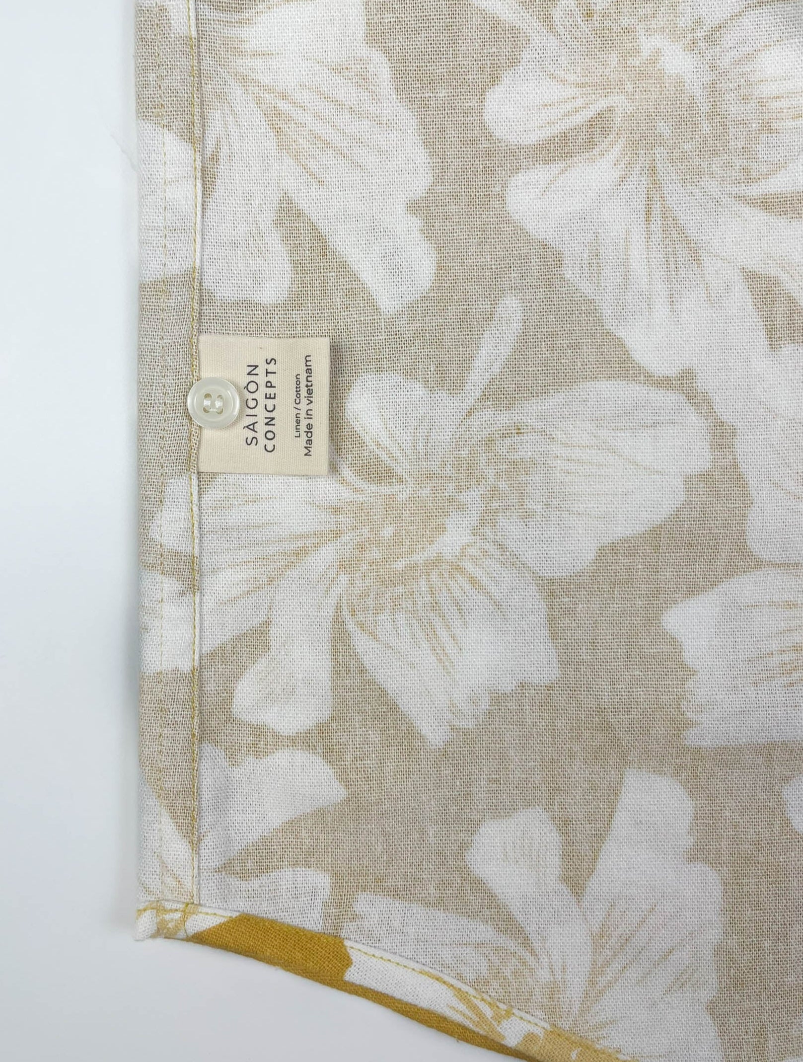 Golden Hibiscus - Linen-Cotton Short Sleeve Button-Up Shirt