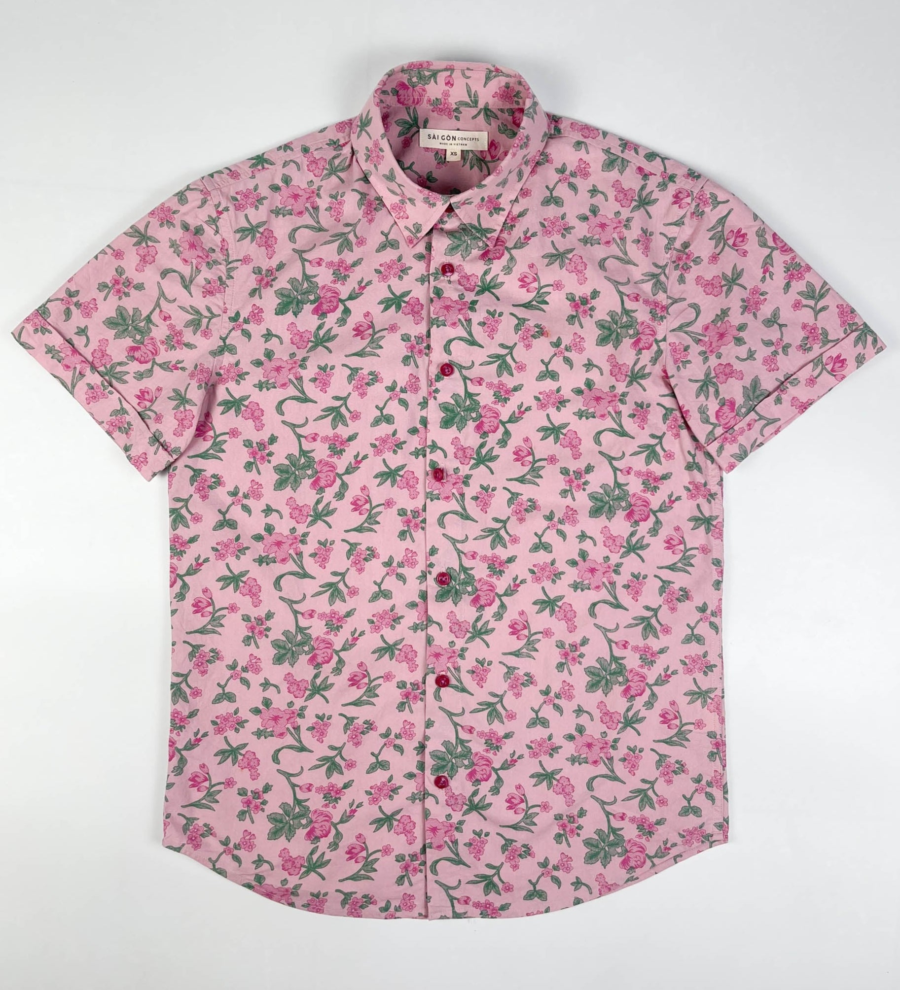 Cherry Bloom - 100% Cotton Short Sleeve Button-up Shirt