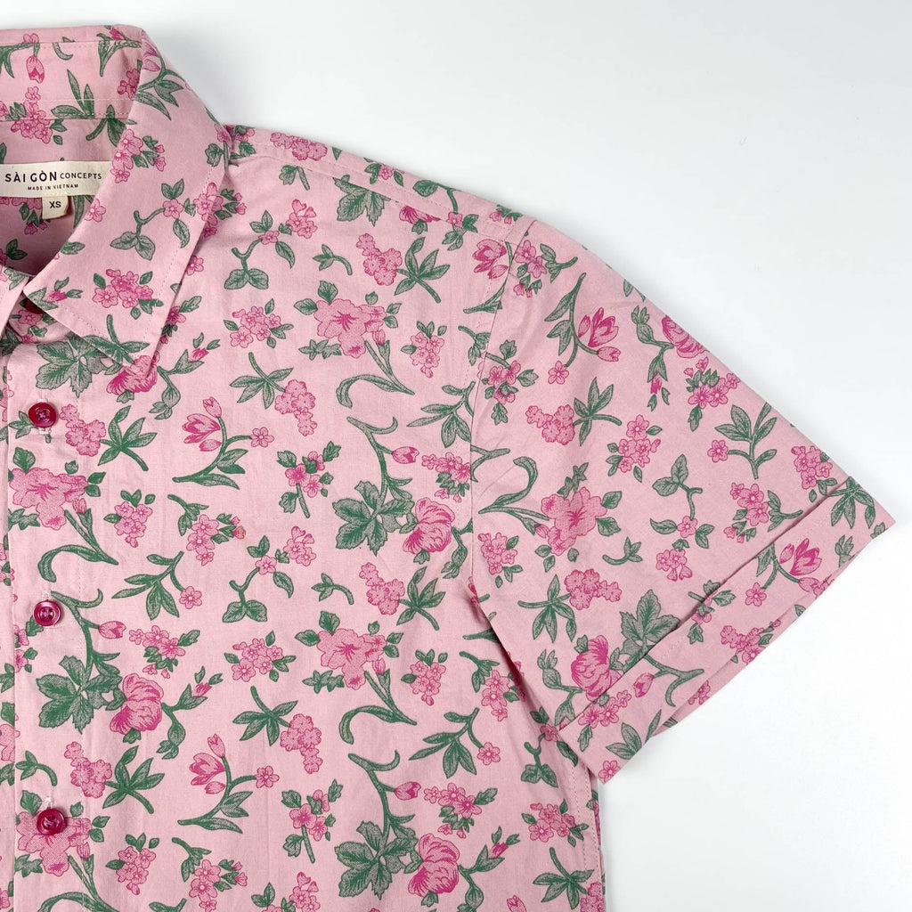 Cherry Bloom - 100% Cotton Short Sleeve Button-up Shirt
