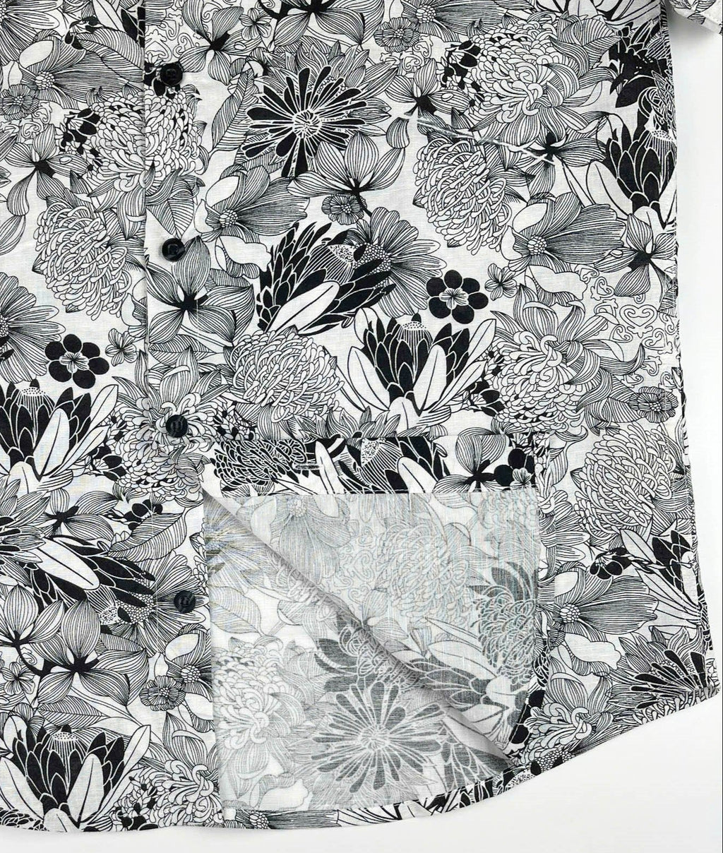 Floral Etching - Linen-Cotton Short Sleeve Button-Up Shirt