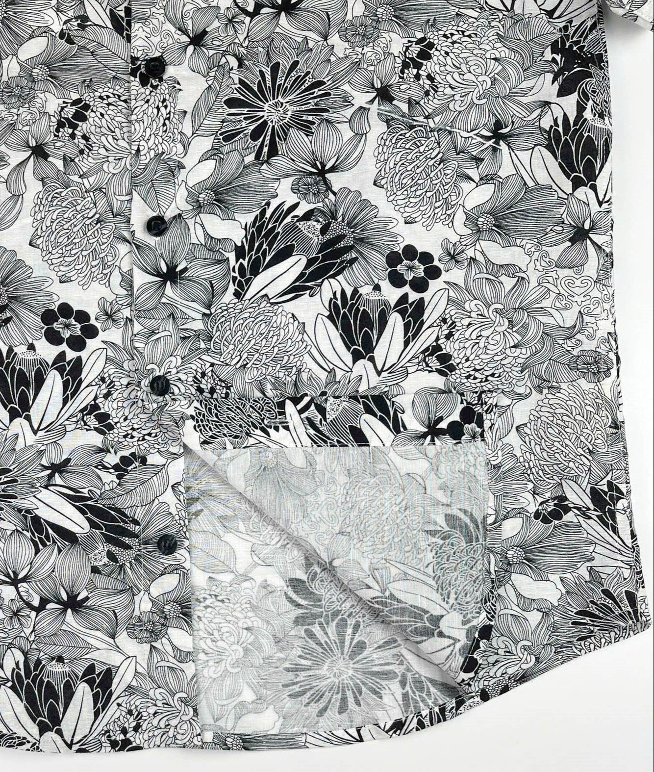 Floral Etching - Linen-Cotton Short Sleeve Button-Up Shirt