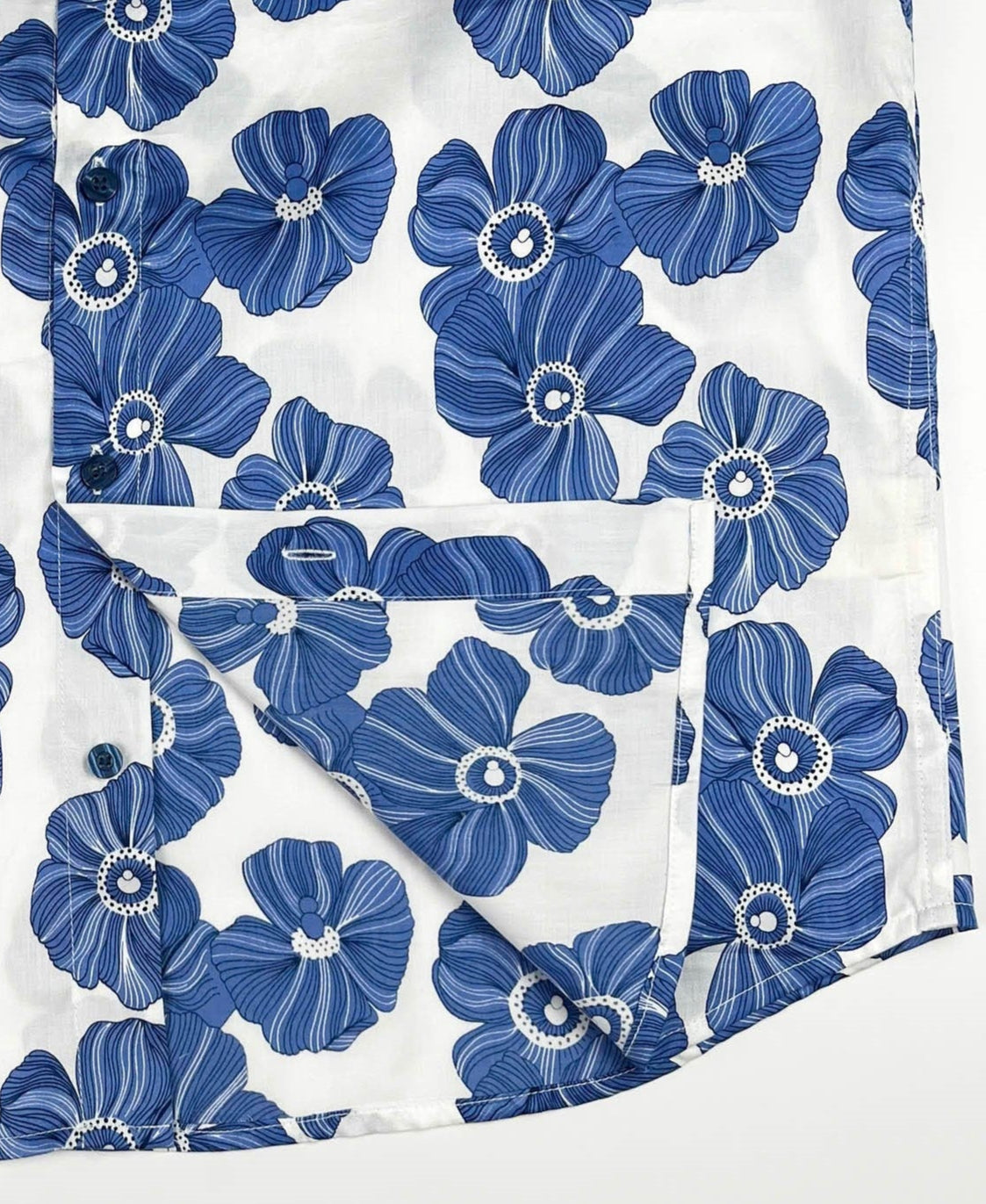 Indigo Poppies - 100% Cotton Short Sleeve Button-Up Shirt