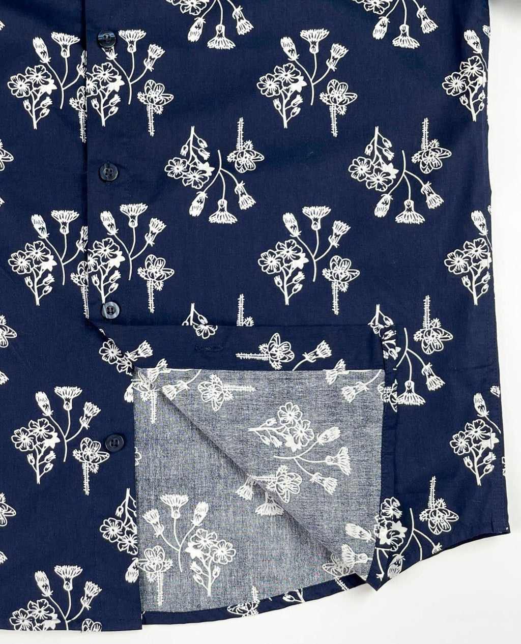 Navy Ditsy - 100% Cotton Short Sleeve Button-Up Shirt