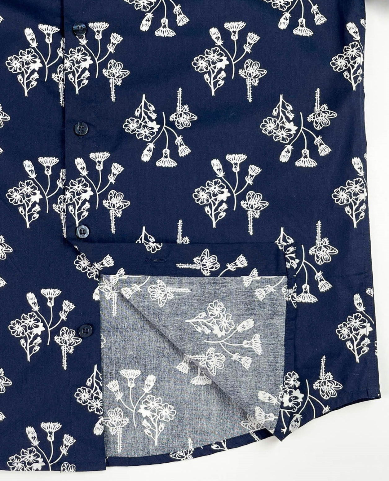 Navy Ditsy - 100% Cotton Short Sleeve Button-Up Shirt