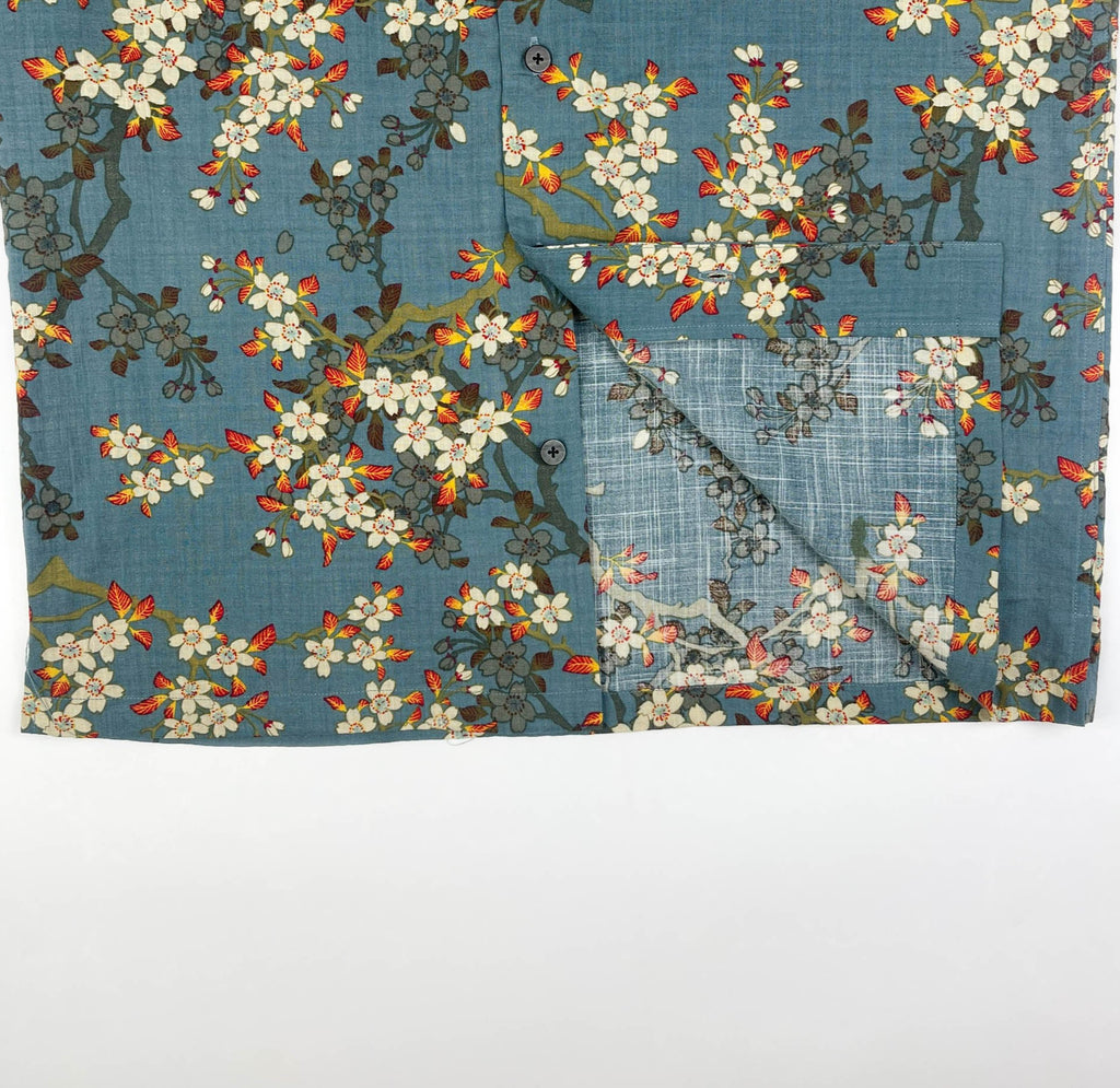 Teal Blue Blossom - Linen-Cotton Hawaiian Shirt